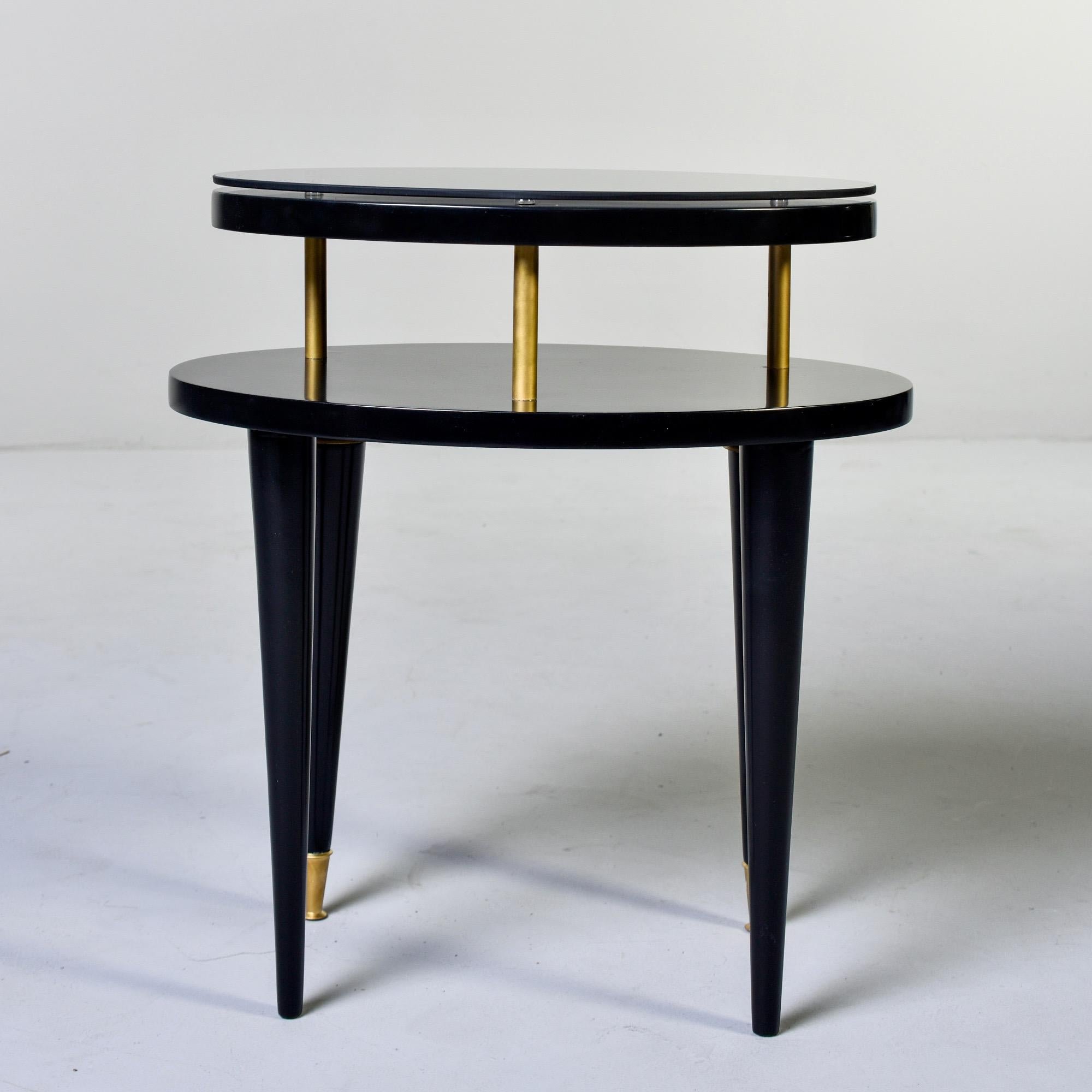 French Art Deco Oval Ebonized Side Table with Brass Trim 5