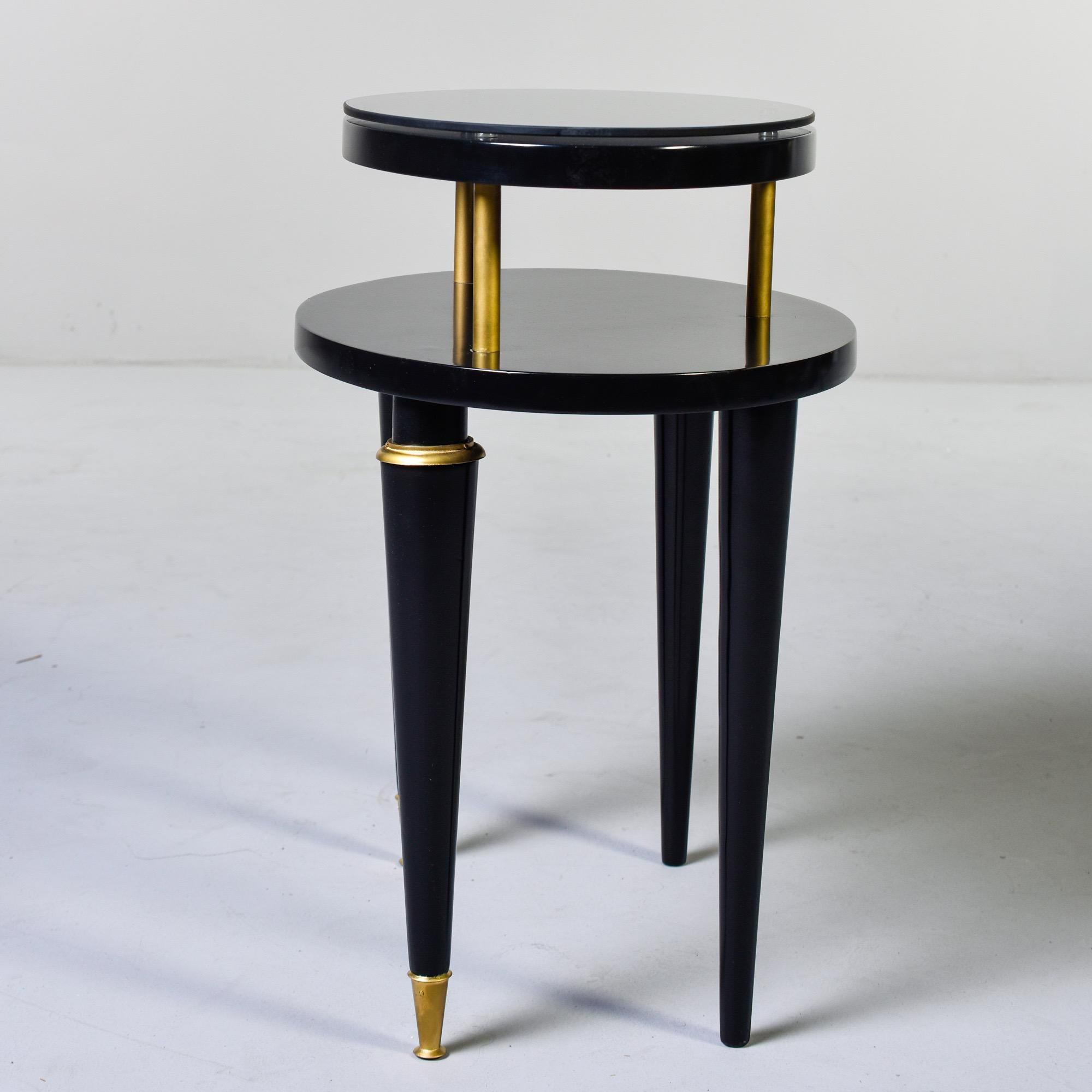 French Art Deco Oval Ebonized Side Table with Brass Trim 6