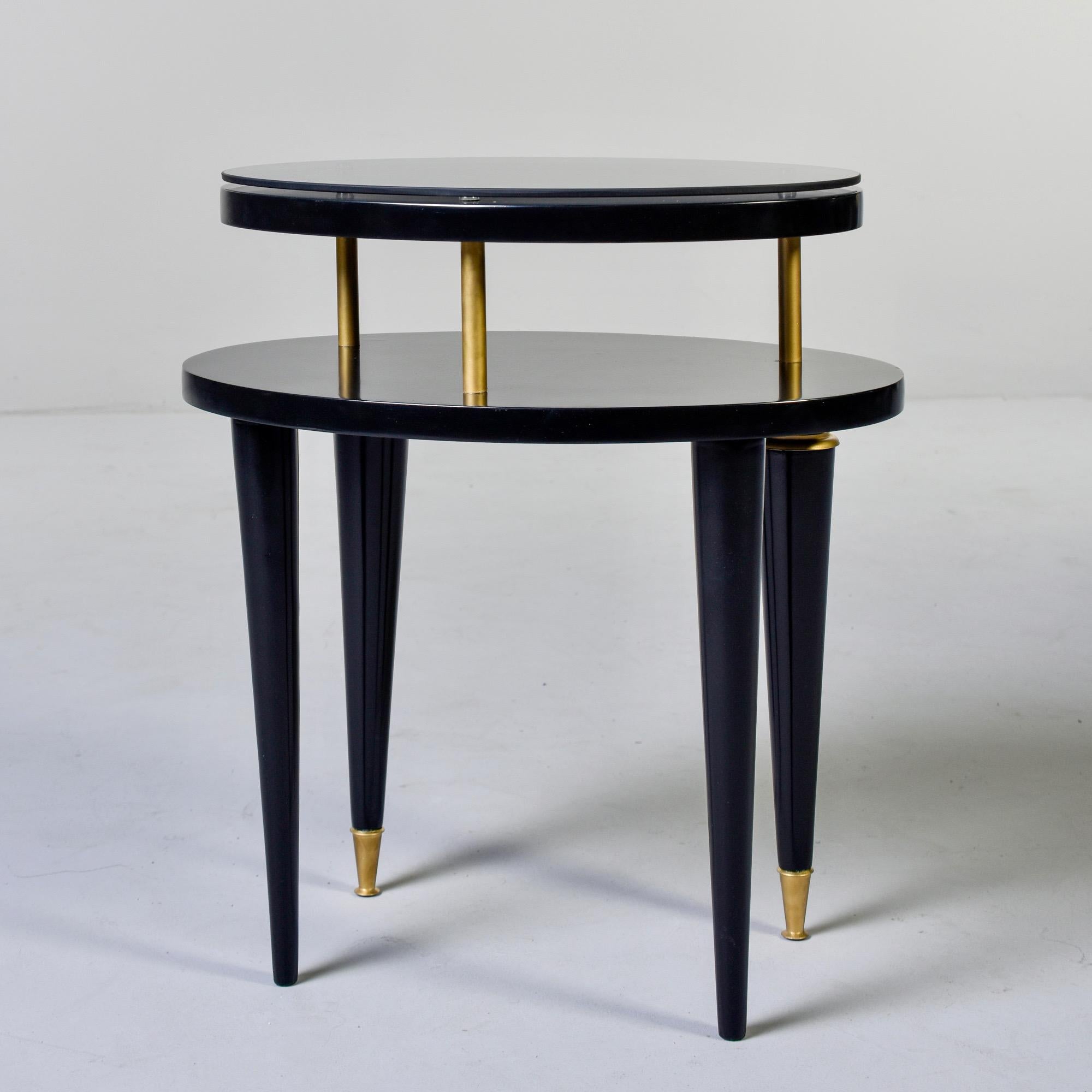 Mid-Century Modern French Art Deco Oval Ebonized Side Table with Brass Trim