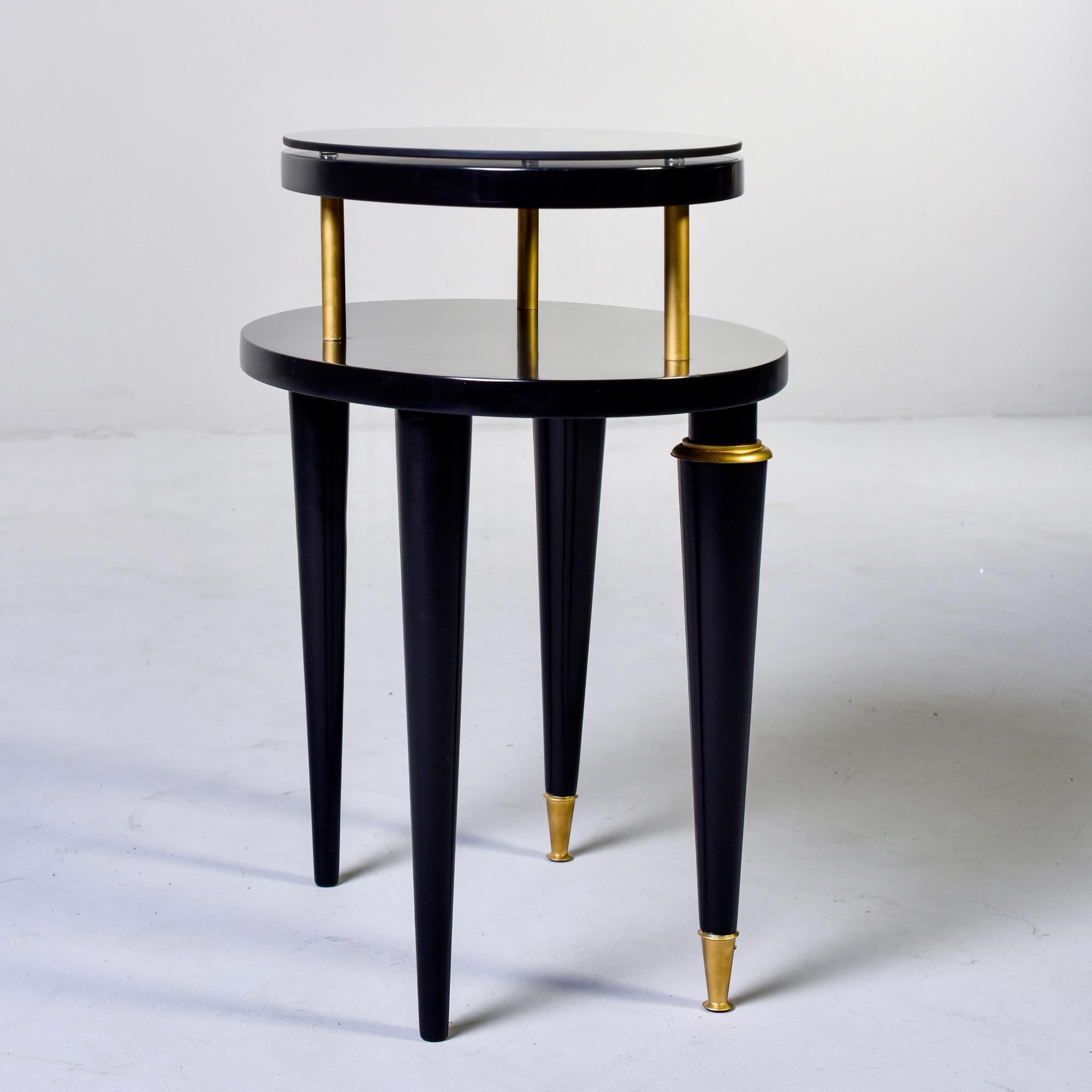 Painted French Art Deco Oval Ebonized Side Table with Brass Trim