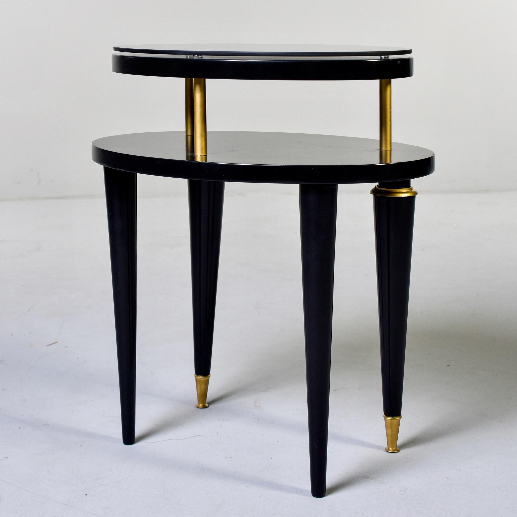 French Art Deco Oval Ebonized Side Table with Brass Trim In Good Condition In Troy, MI