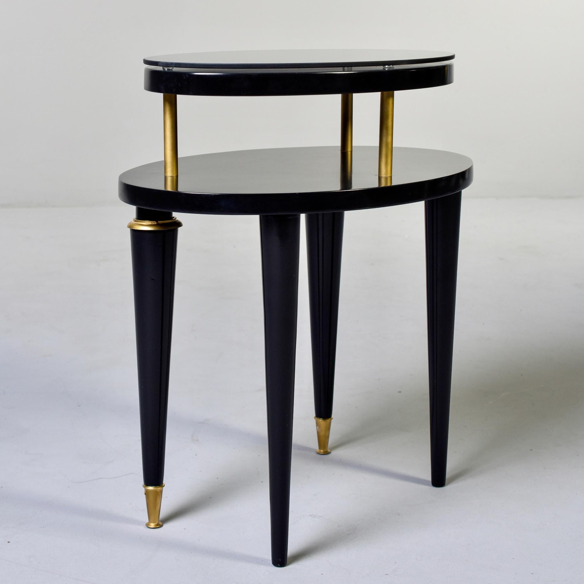20th Century French Art Deco Oval Ebonized Side Table with Brass Trim