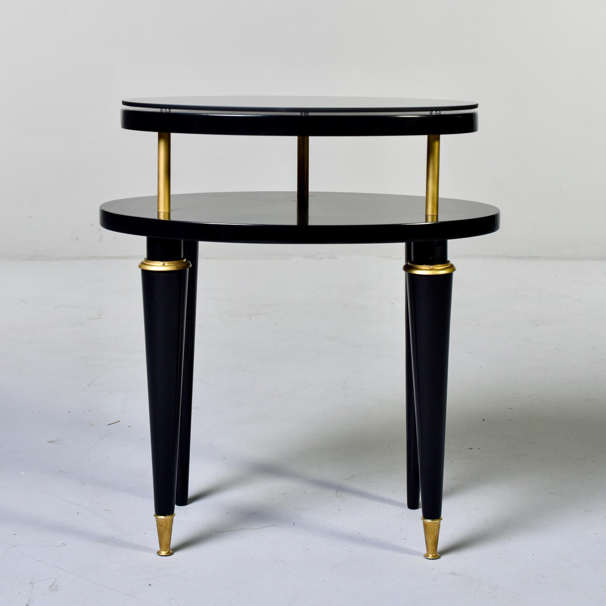 French Art Deco Oval Ebonized Side Table with Brass Trim 1
