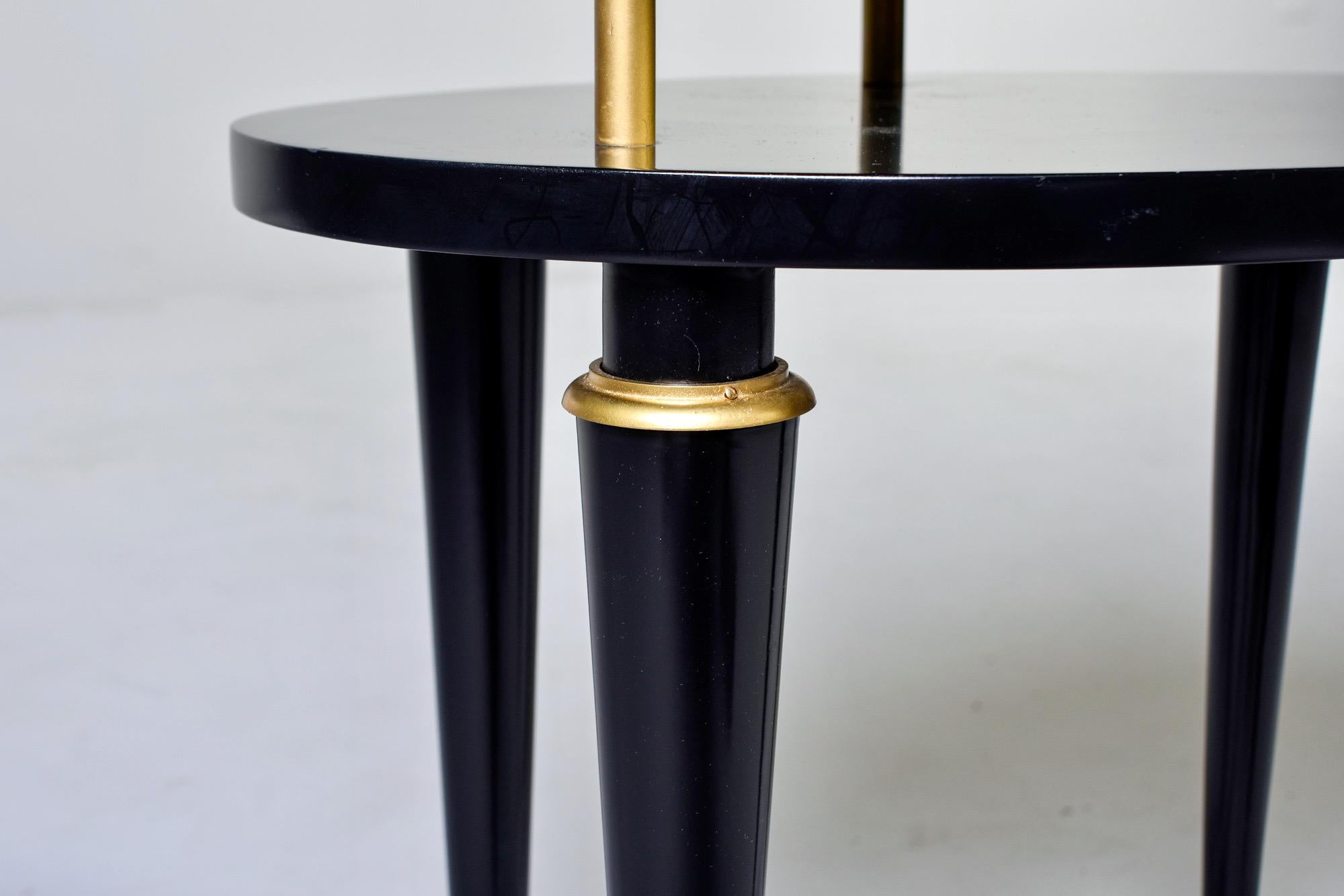 French Art Deco Oval Ebonized Side Table with Brass Trim 2