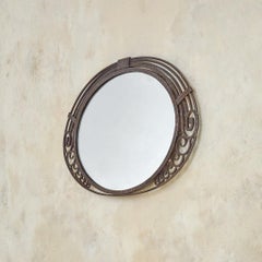 French Art Deco Oval Iron Wall Mirror, 1940s