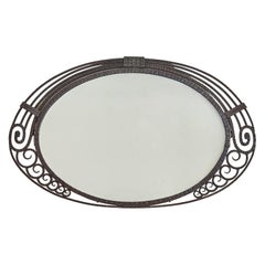 French Art Deco Oval Iron Wall Mirror, 1940s