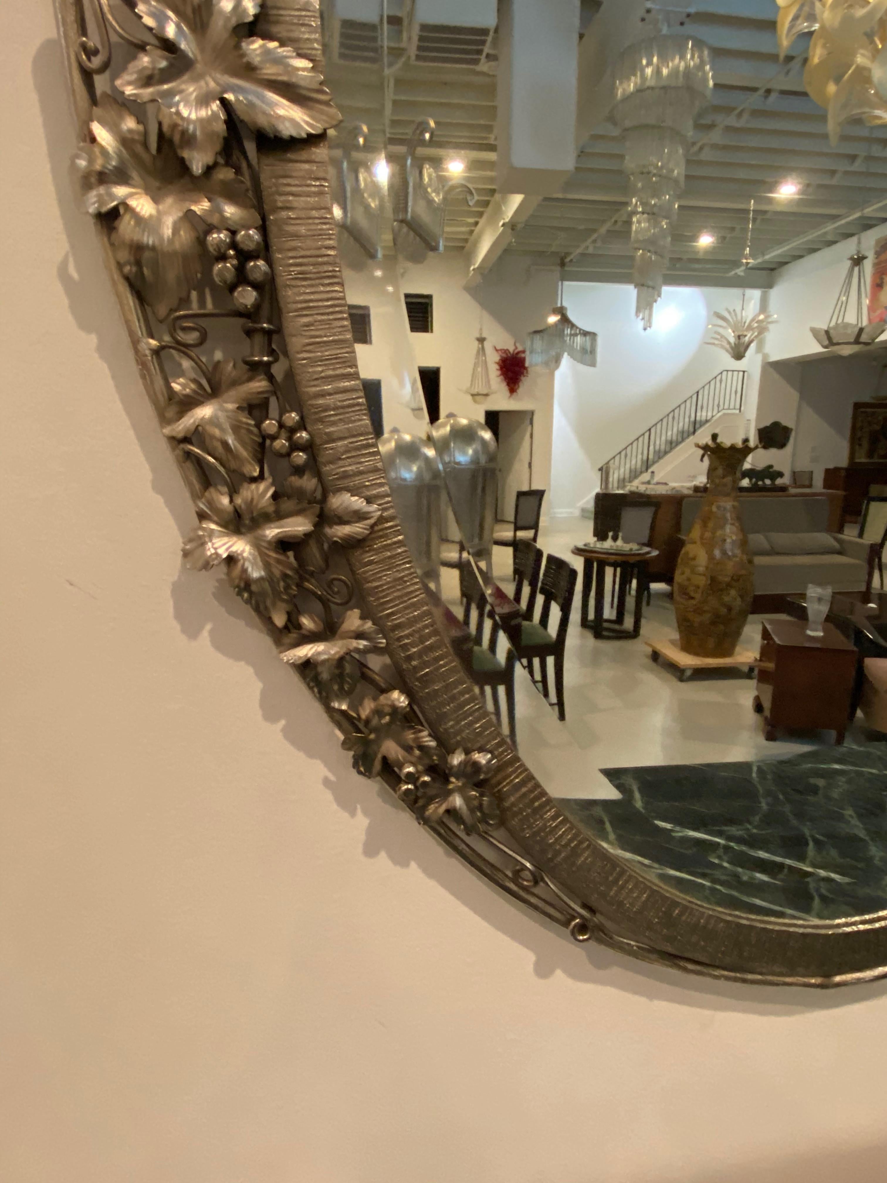 Early 20th Century French Art Deco Oval Nickel Beveled Mirror