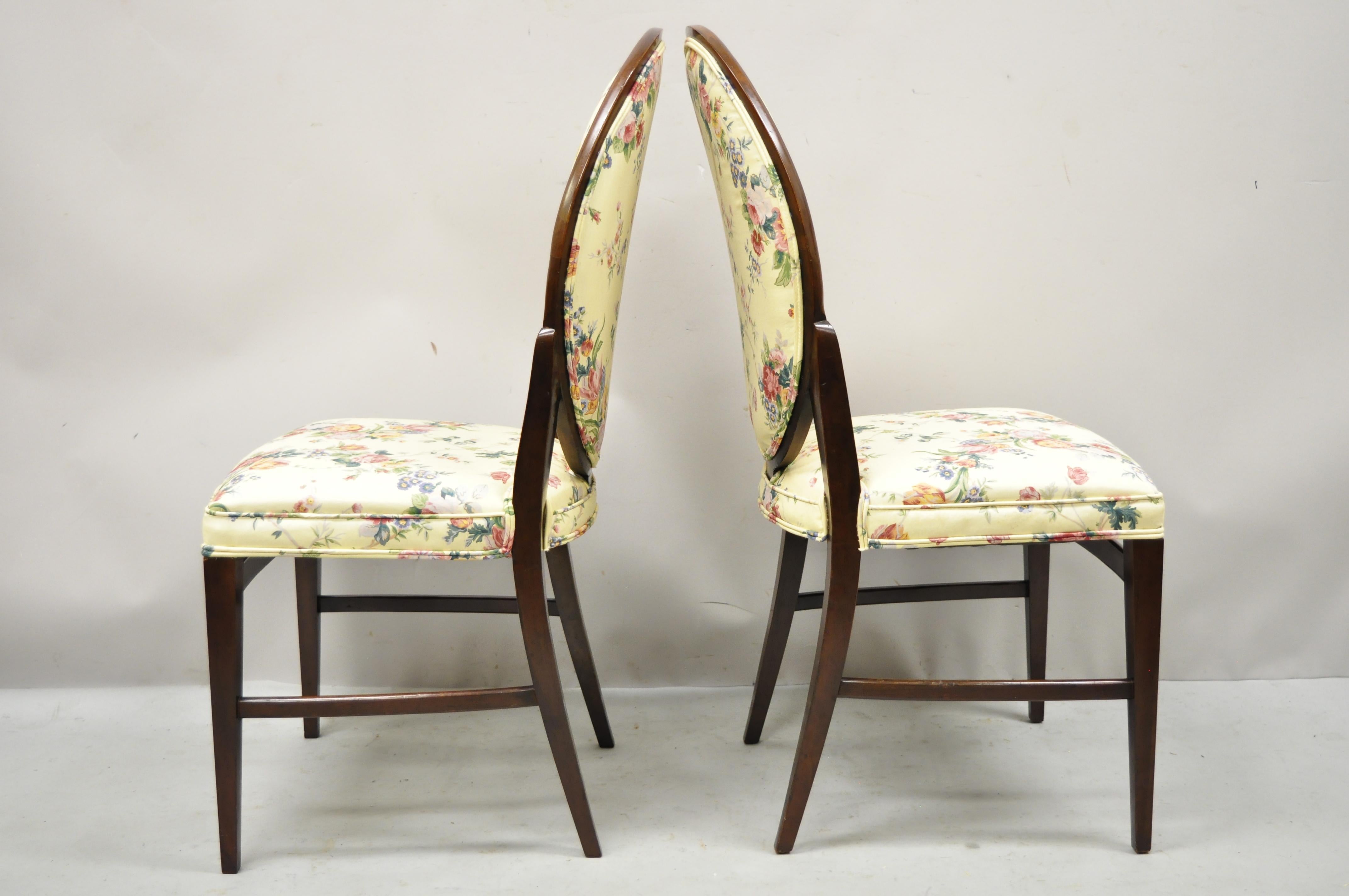 French Art Deco Oval Upholstered Back Mahogany Frame Blue Dining Chairs, a Pair For Sale 5