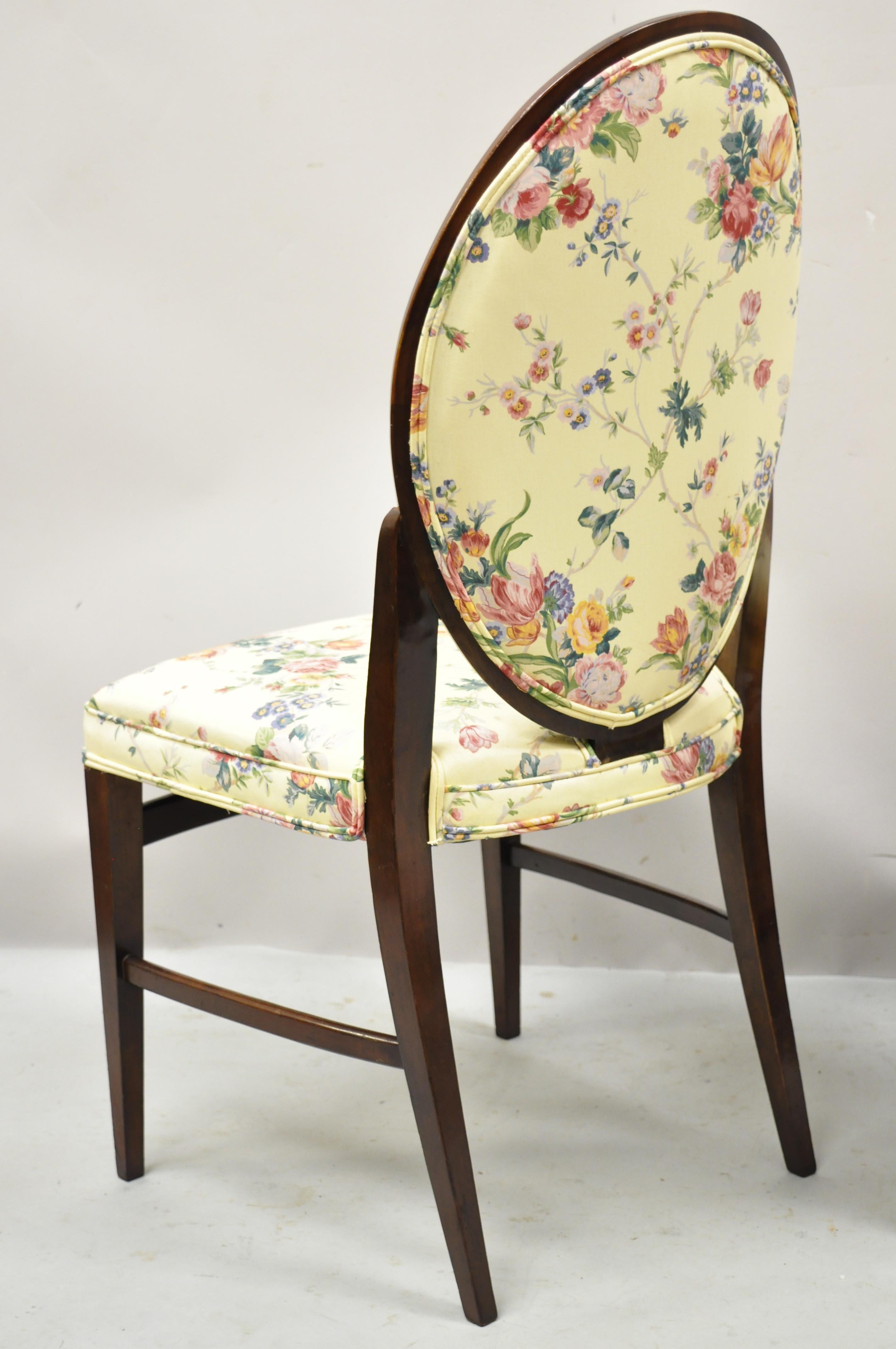 French Art Deco Oval Upholstered Back Mahogany Frame Blue Dining Chairs, a Pair For Sale 6