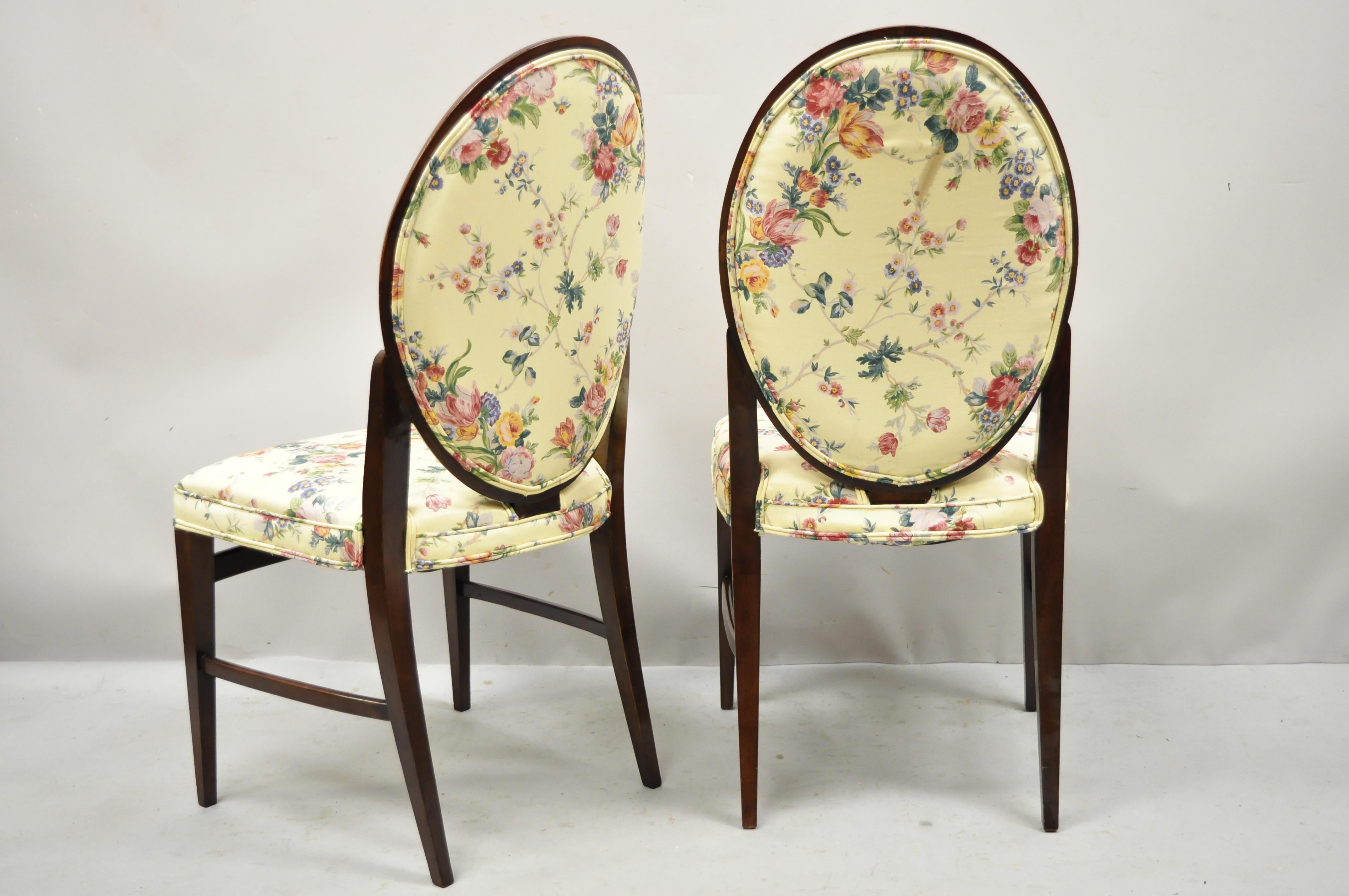 French Art Deco Oval Upholstered Back Mahogany Frame Blue Dining Chairs, a Pair For Sale 3
