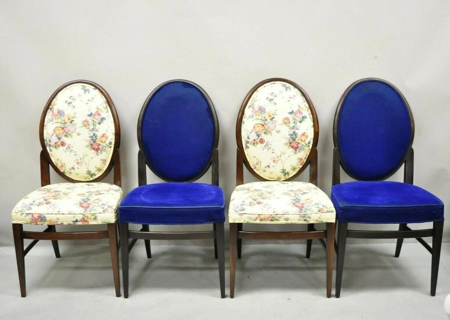 Sedie da pranzo francesi Art Déco ovali con schienale imbottito e struttura in legno di mogano - una coppia in vendita 3