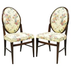 French Art Deco Oval Upholstered Back Mahogany Wood Frame Dining Chairs - a Pair
