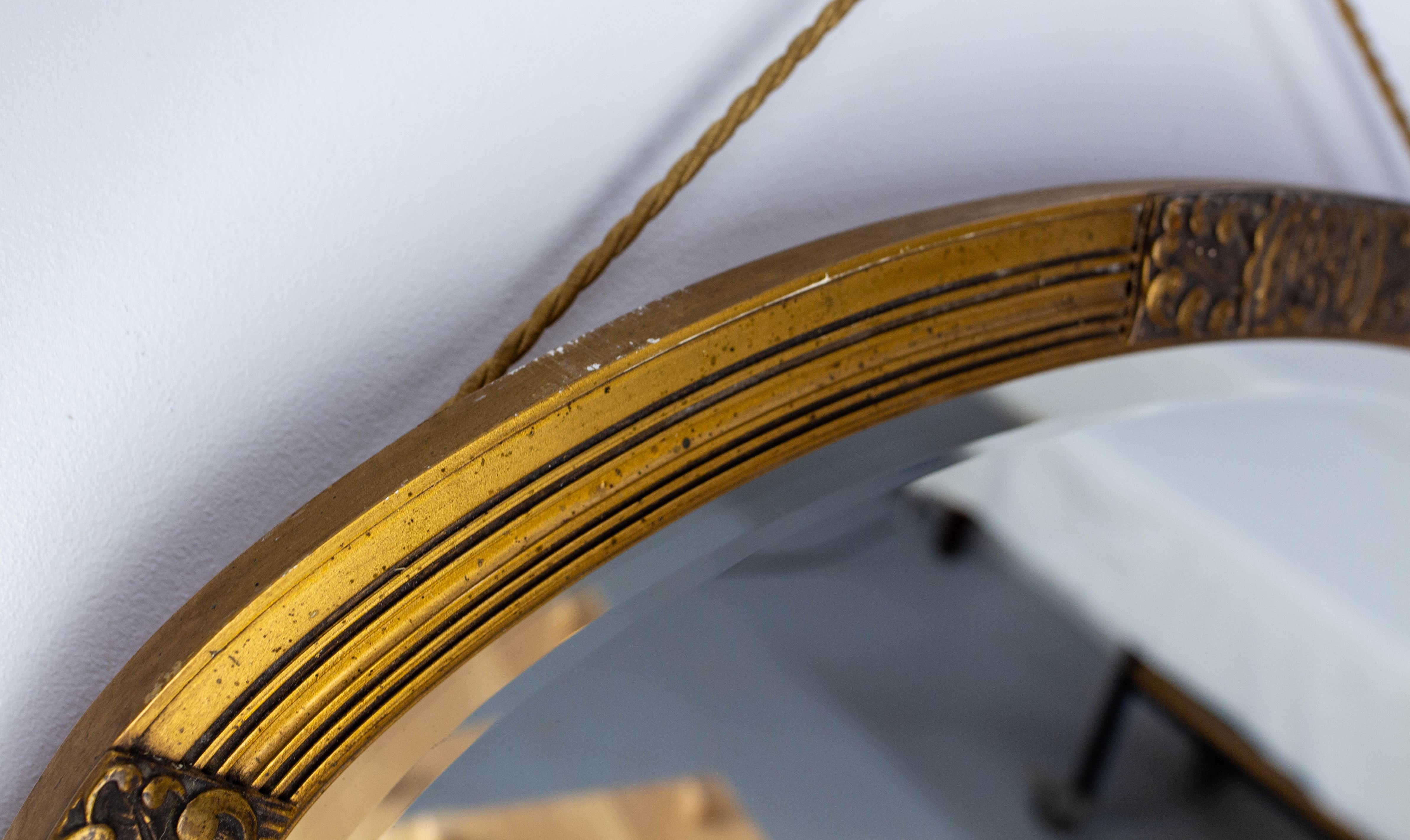 French Art Deco Oval Wall Beveled Mirror Golden Stucco, circa 1930 For Sale 3