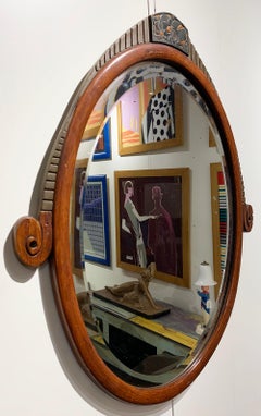 Elegant French Art Deco Wall Mirror, Wood Frame, Beveled Edge, 1930s