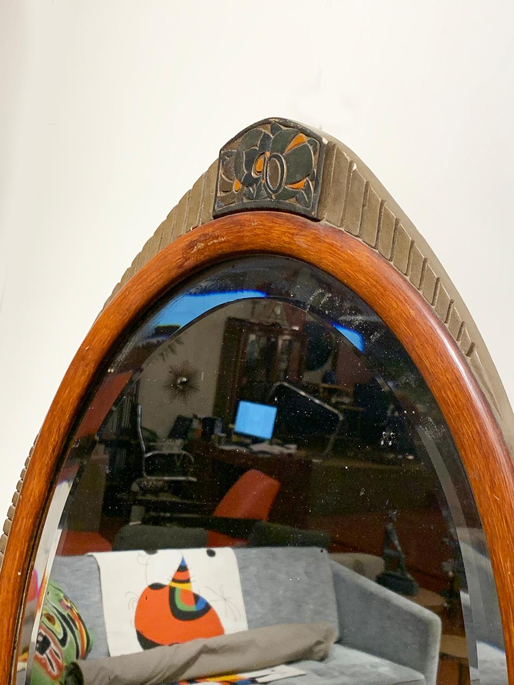 20th Century French Art Deco Oval Wall Mirror, circa 1930s For Sale