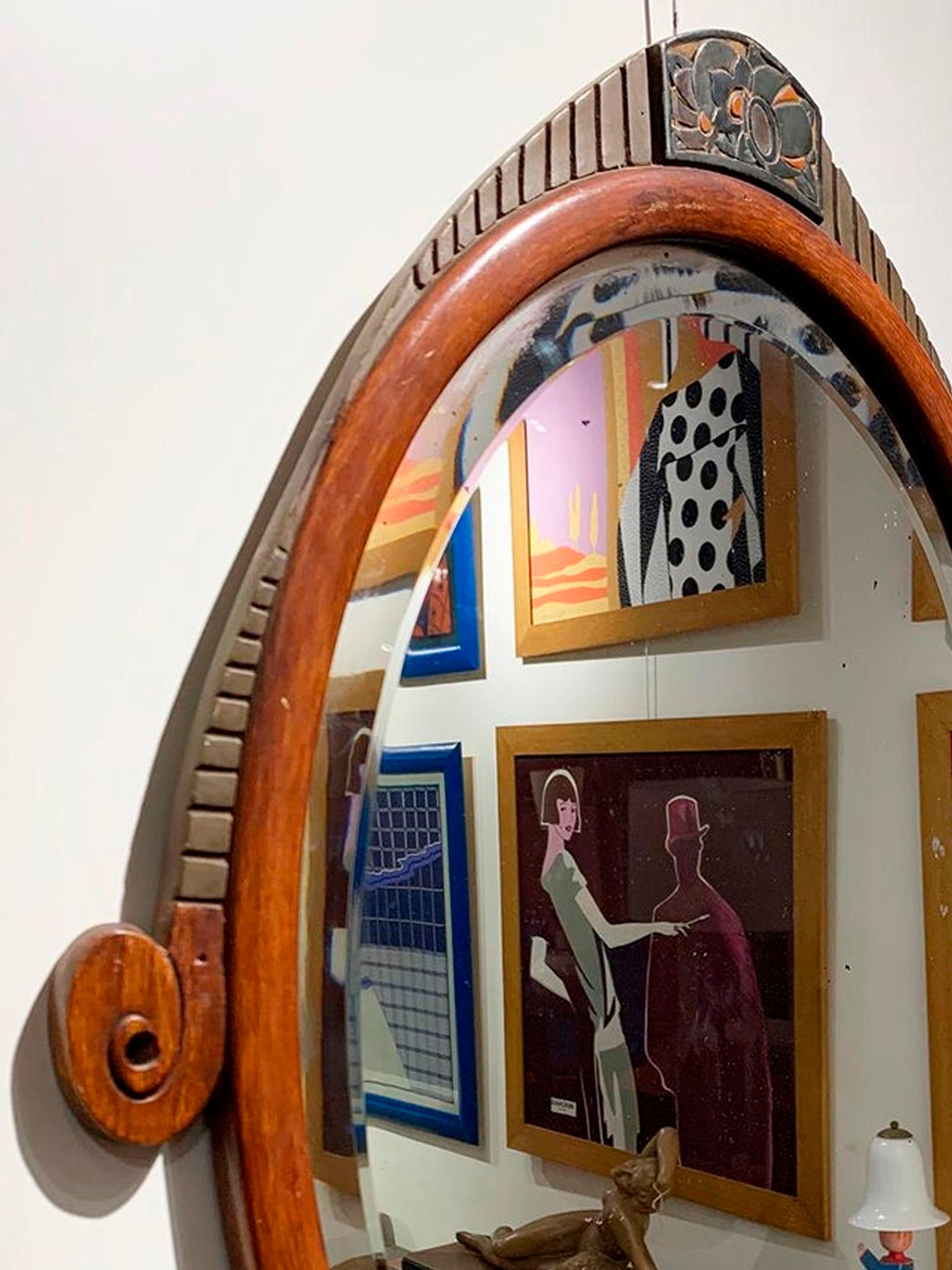 French Art Deco Oval Wall Mirror, circa 1930s For Sale 4