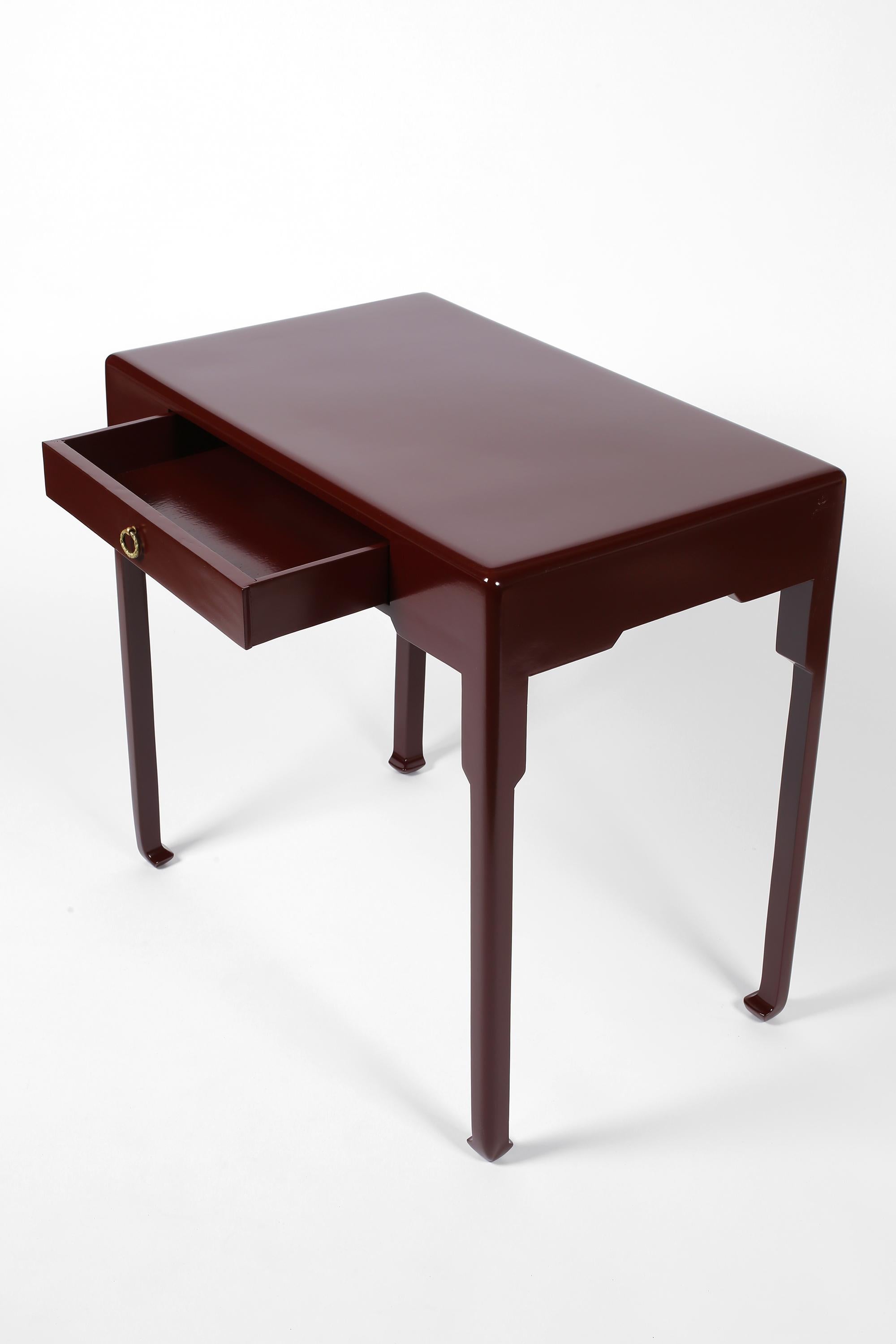 French Art Deco Oxblood Lacquer Atelier Martine Lamp Table For Sale 9