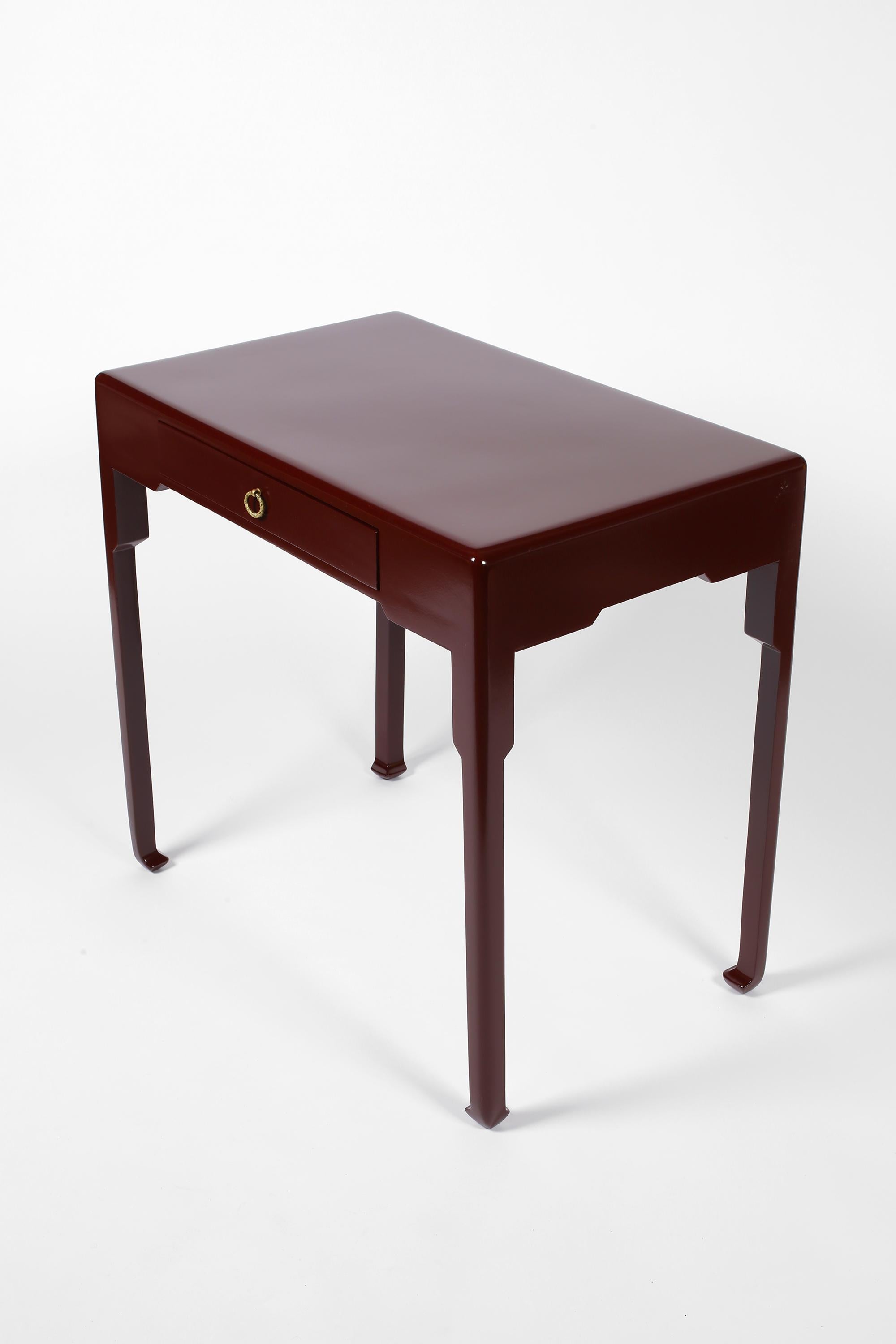 French Art Deco Oxblood Lacquer Atelier Martine Lamp Table For Sale 11