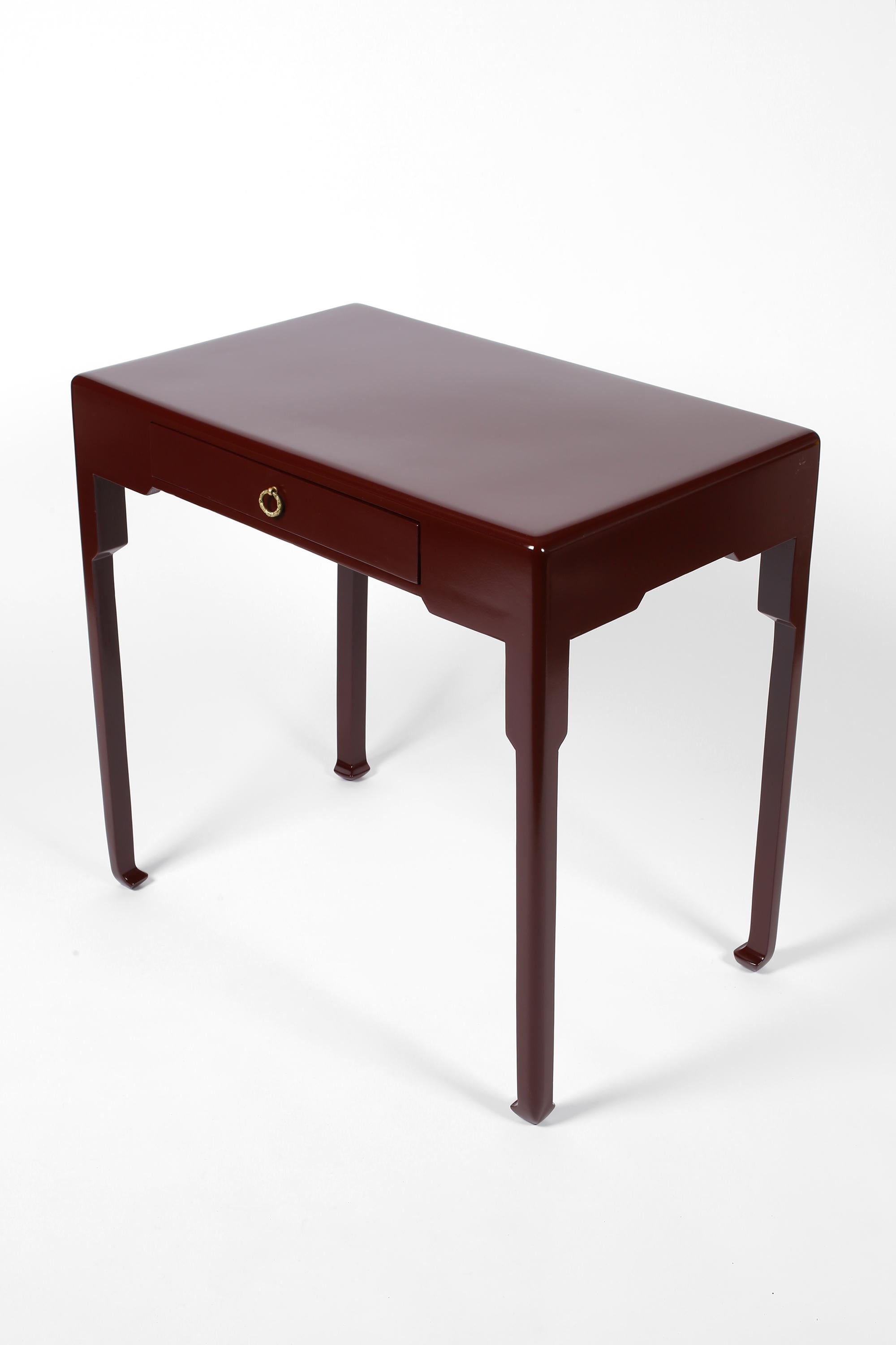 French Art Deco Oxblood Lacquer Atelier Martine Lamp Table For Sale 15