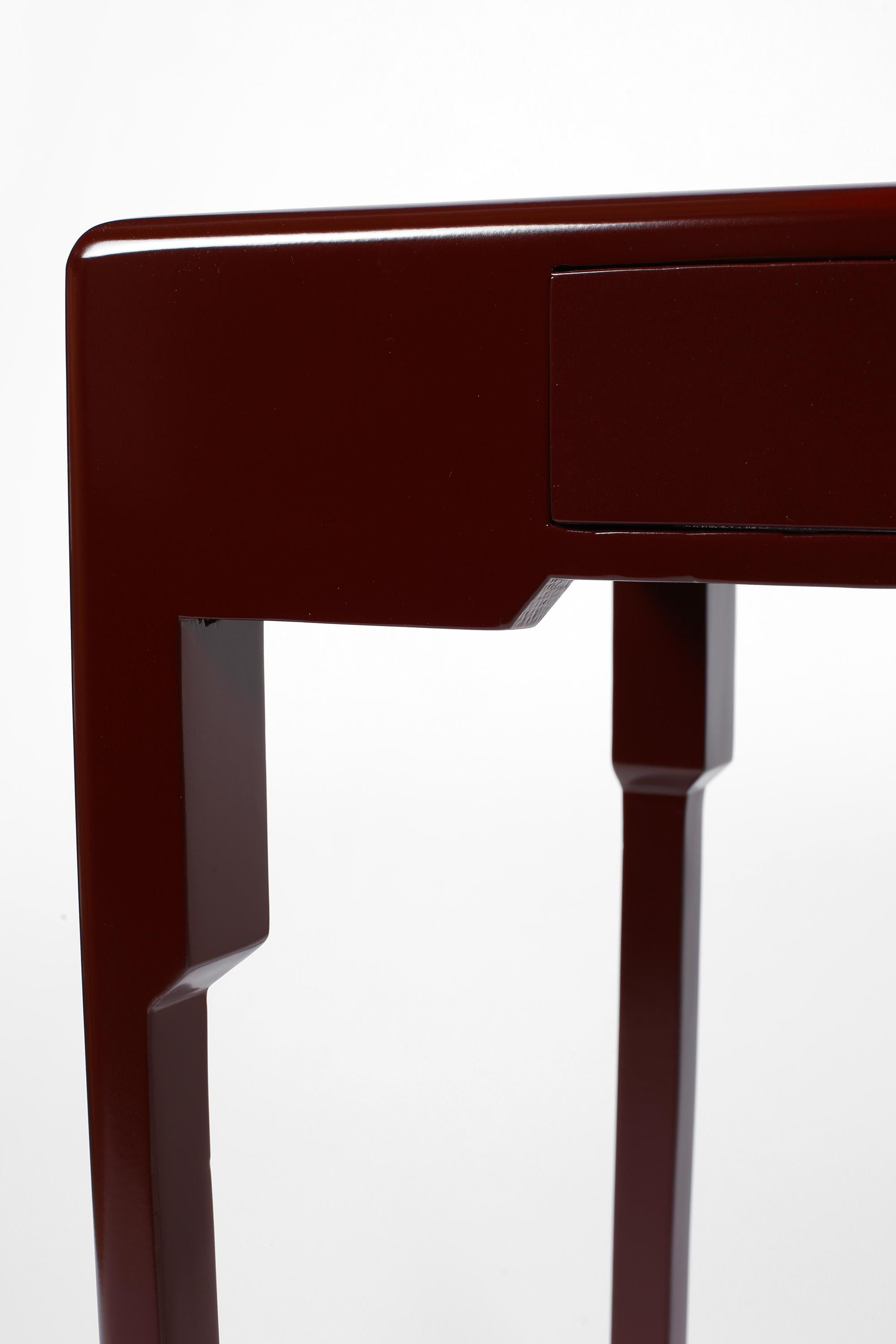 French Art Deco Oxblood Lacquer Atelier Martine Lamp Table For Sale 1