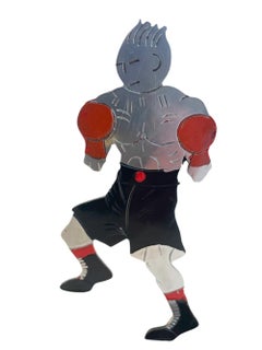 French Art Deco Painted Chrome Figural "Boxer" Cocktail Pick Set