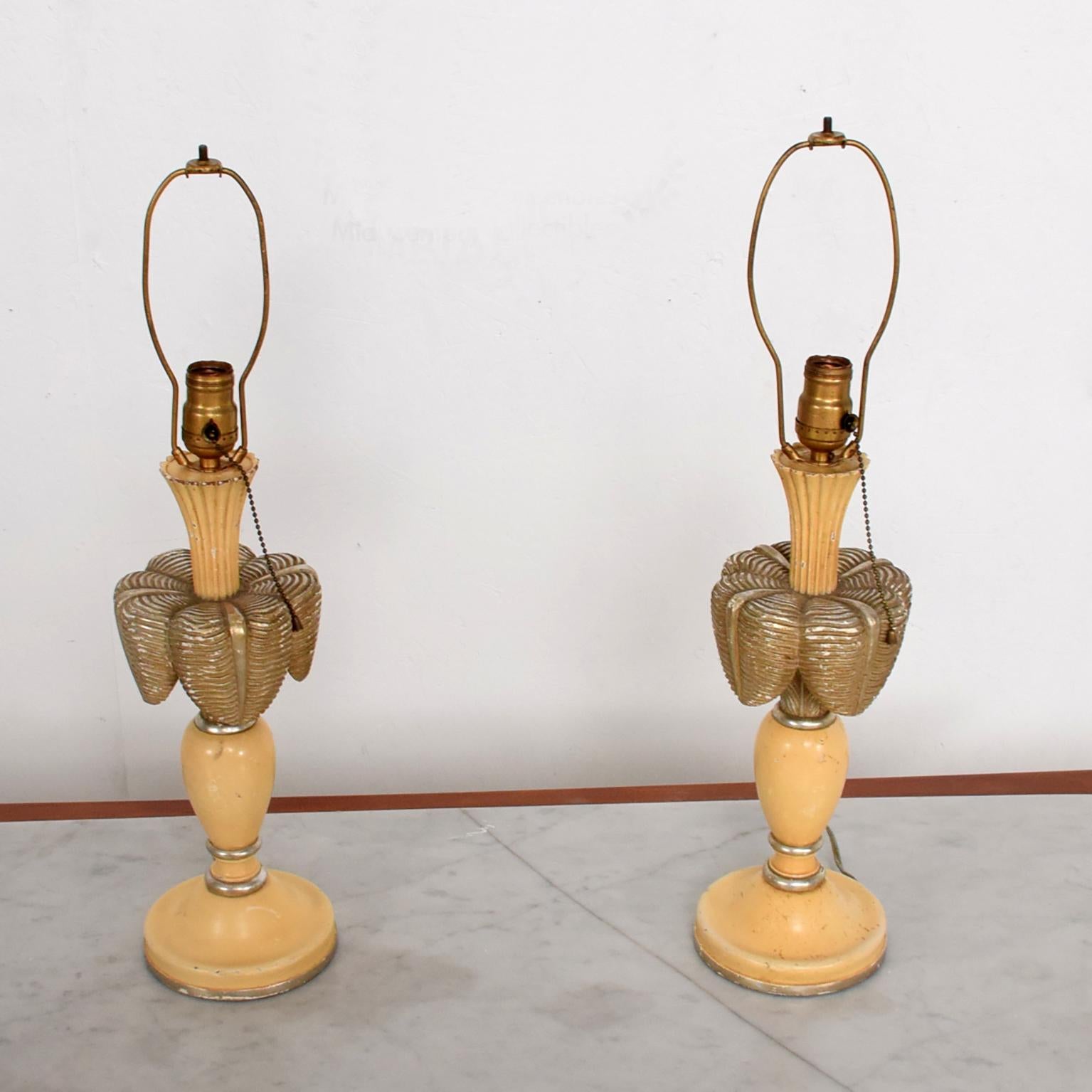 1940s French Art Deco Dainty Table Lamps Painted Mahogany  2