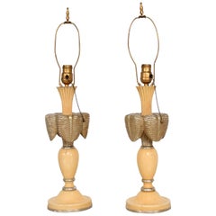 1940s French Art Deco Dainty Table Lamps Painted Mahogany