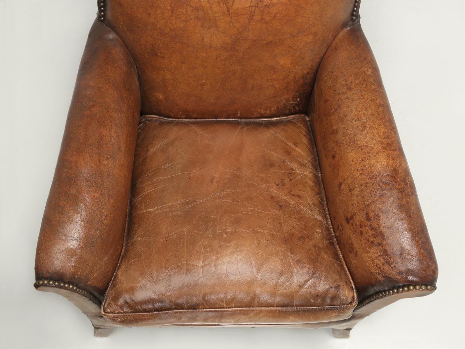 French Art Deco Pair Leather Club Chairs Restored Internally to a High Standard 5