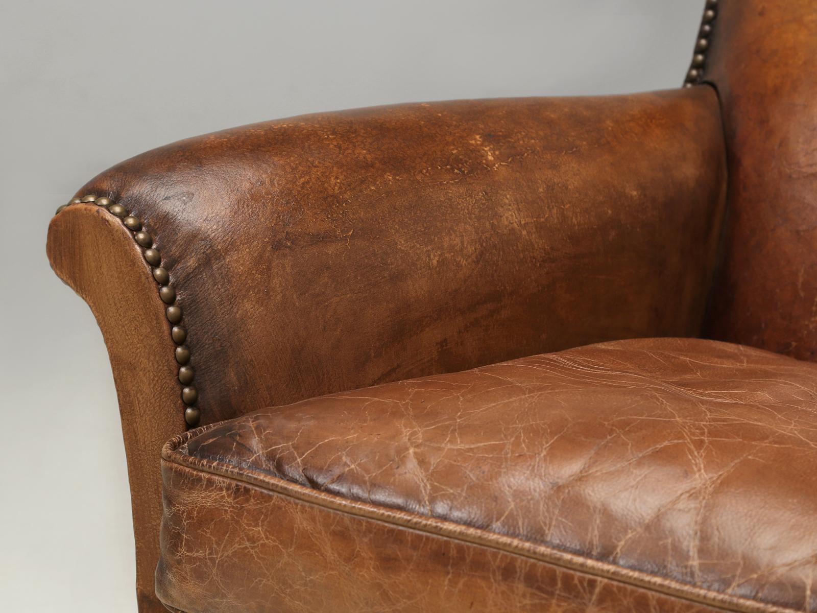 French Art Deco Pair Leather Club Chairs Restored Internally to a High Standard 8