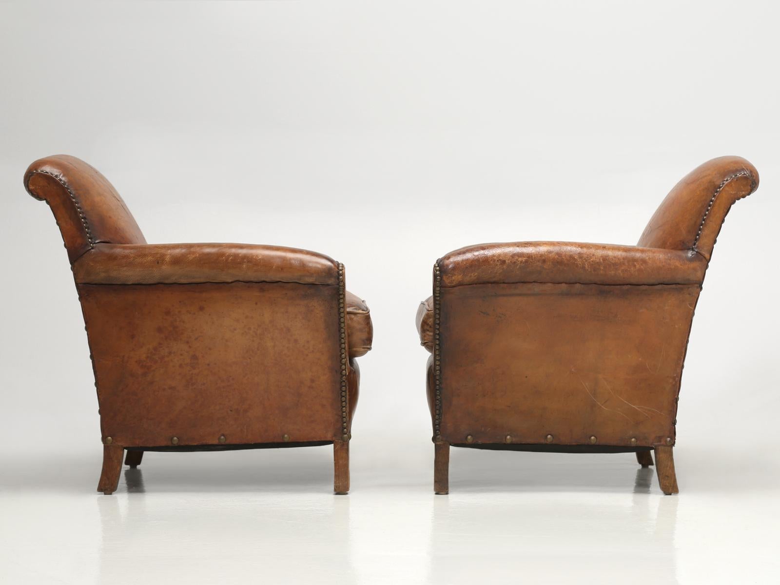 French Art Deco Pair Leather Club Chairs Restored Internally to a High Standard 13