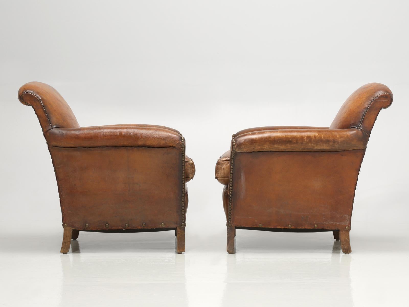 French Art Deco Pair Leather Club Chairs Restored Internally to a High Standard 14