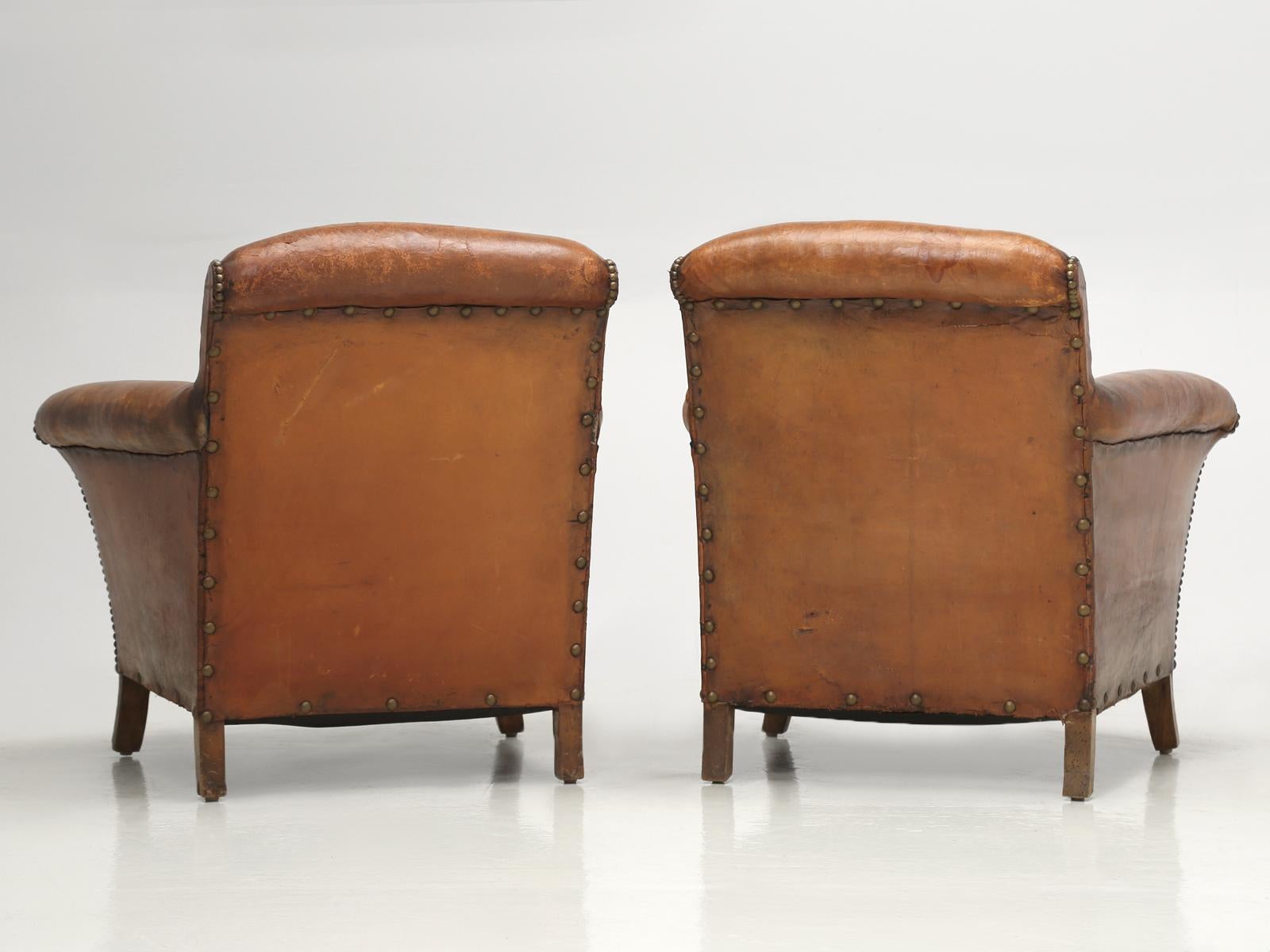 French Art Deco Pair Leather Club Chairs Restored Internally to a High Standard 15