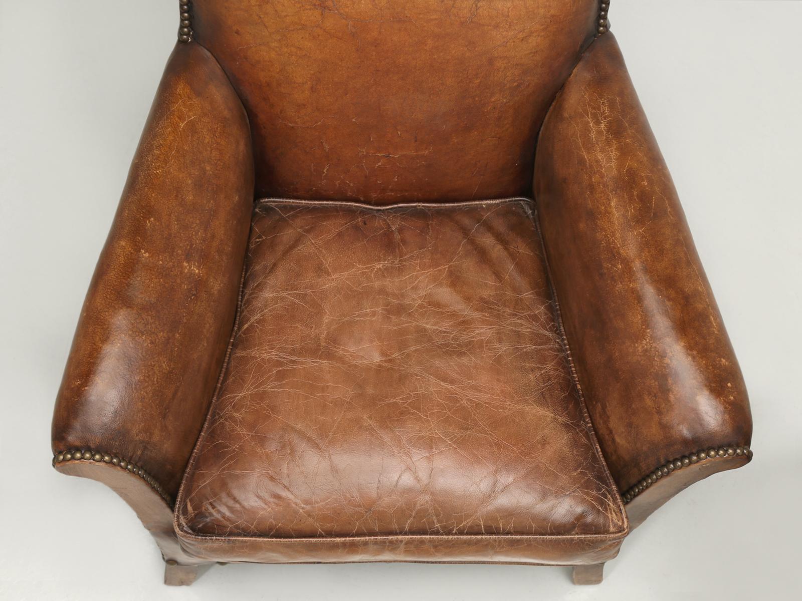 French Art Deco Pair Leather Club Chairs Restored Internally to a High Standard 4