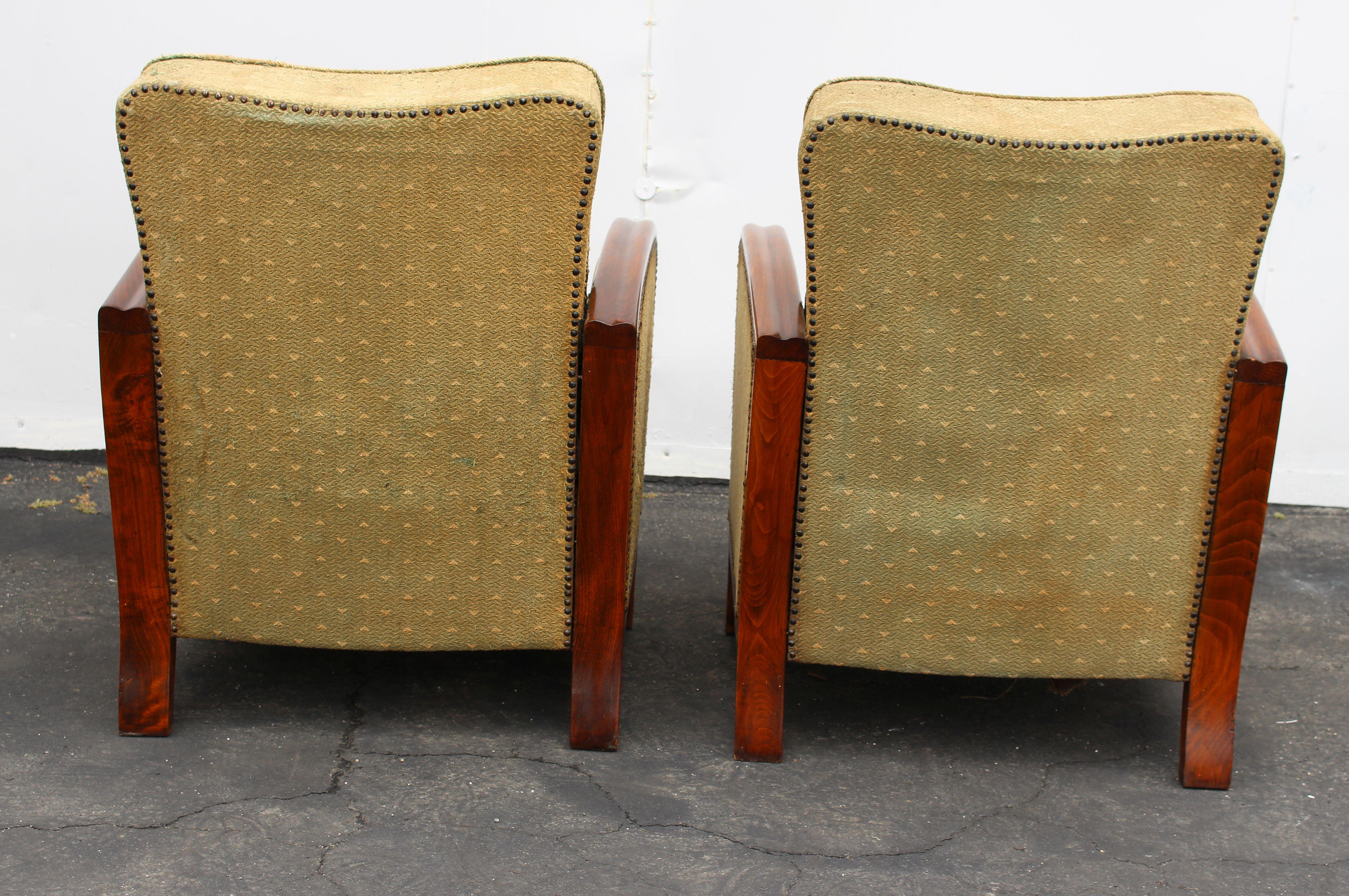 Italian French Art Deco Pair of Club Chairs