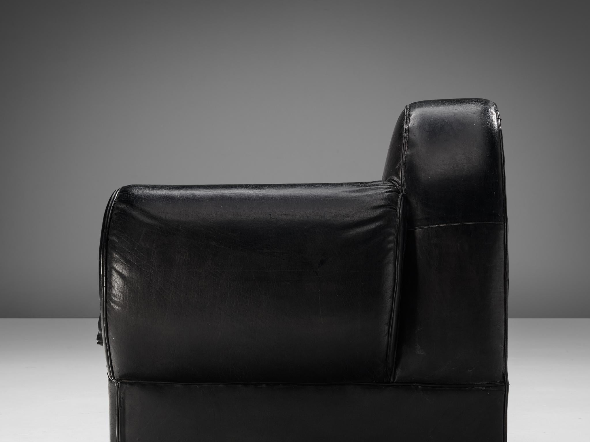 French Art Deco Pair of Lounge Chairs in Black Leather 7