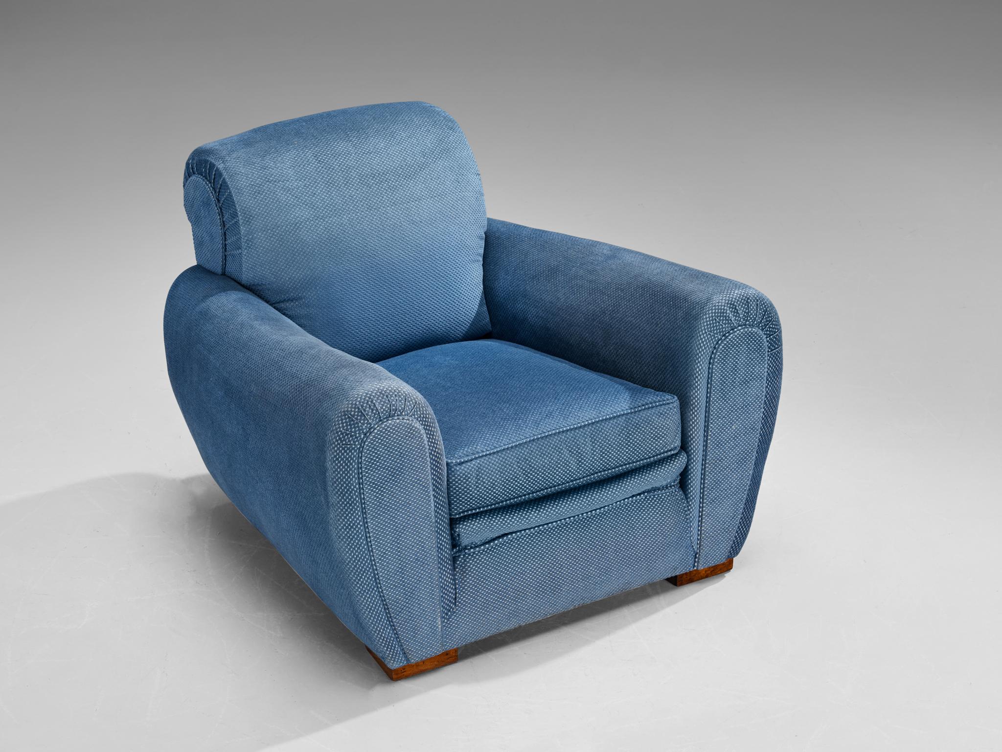 Pareja de sillones art déco franceses tapizados en azul en Bueno estado para la venta en Waalwijk, NL