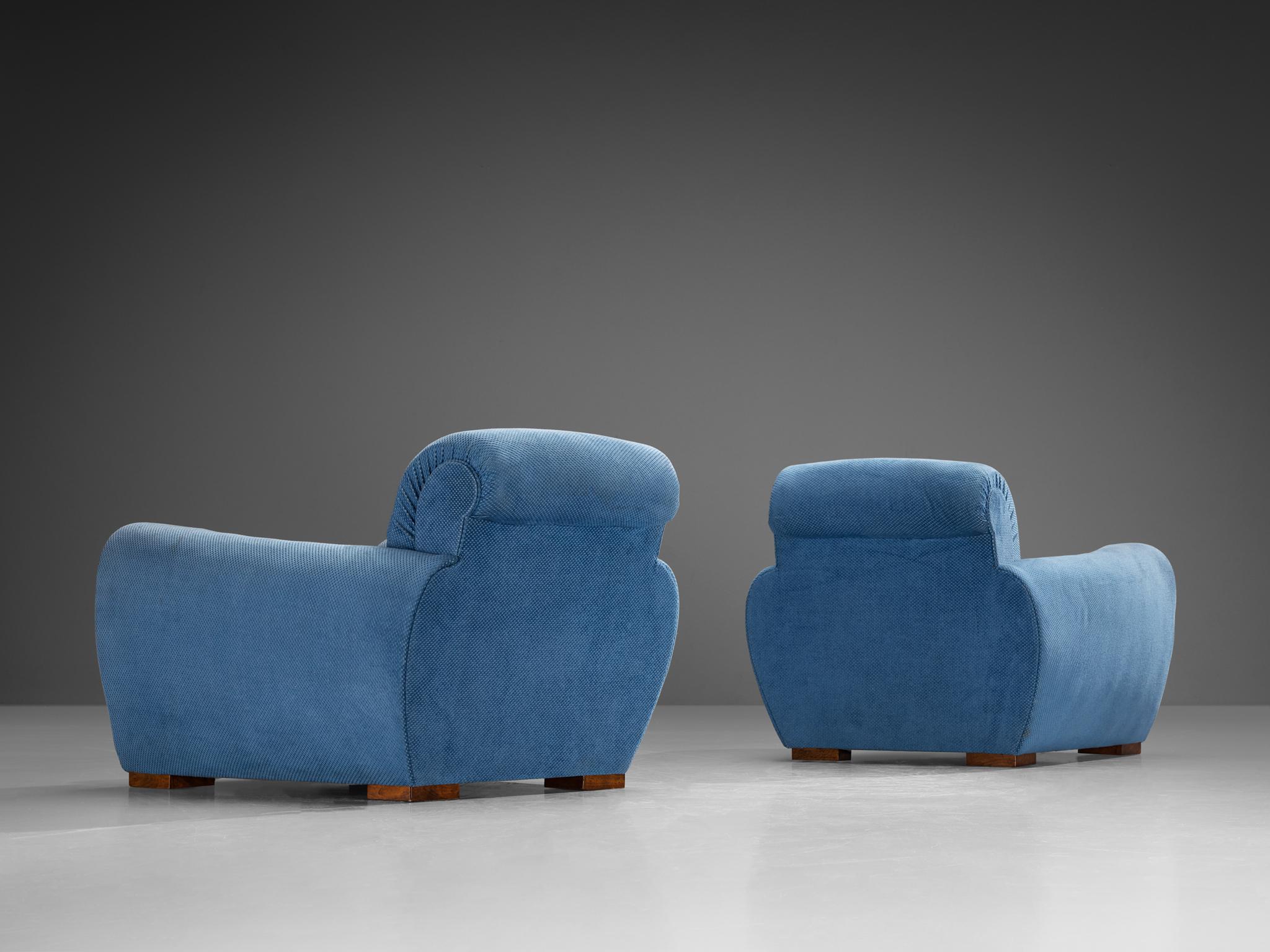 Pareja de sillones art déco franceses tapizados en azul en venta 2