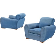 Pareja de sillones art déco franceses tapizados en azul