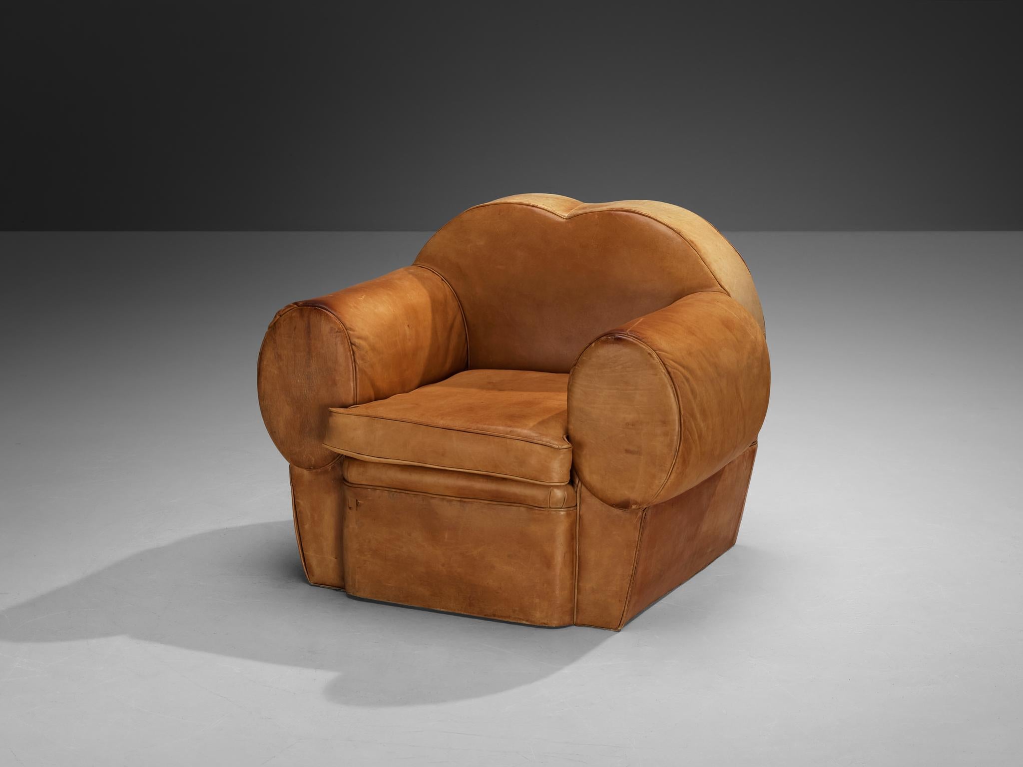 French Art Deco Pair of Lounge Chairs in Cognac Leather For Sale 6
