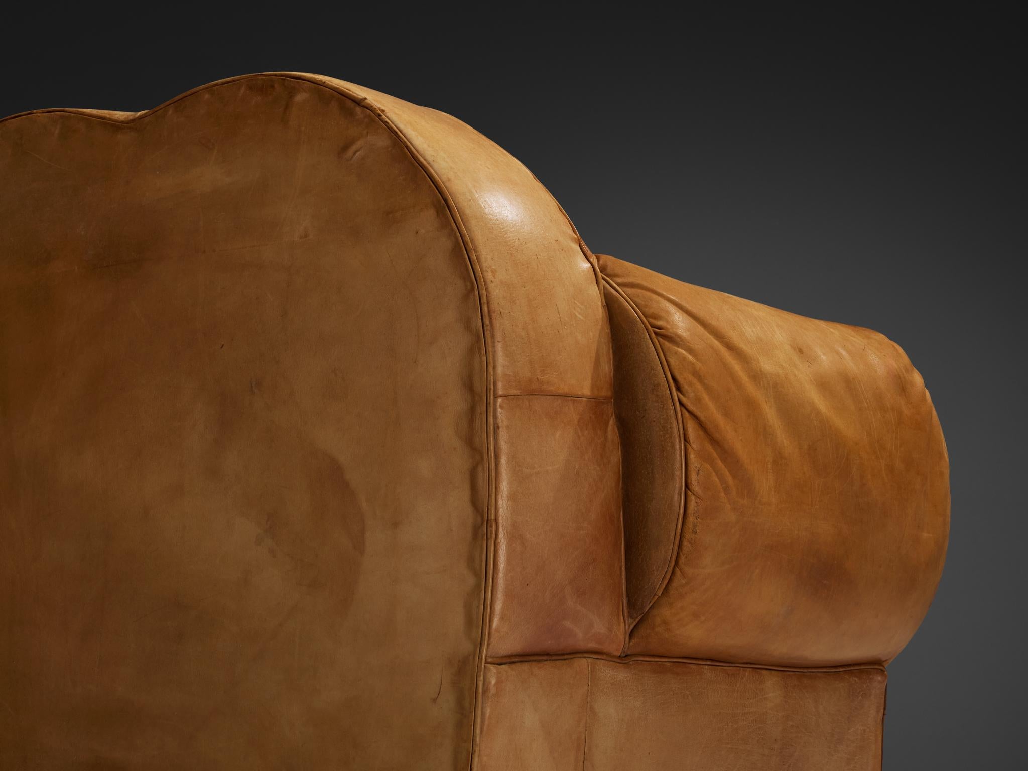 French Art Deco Pair of Lounge Chairs in Cognac Leather For Sale 7