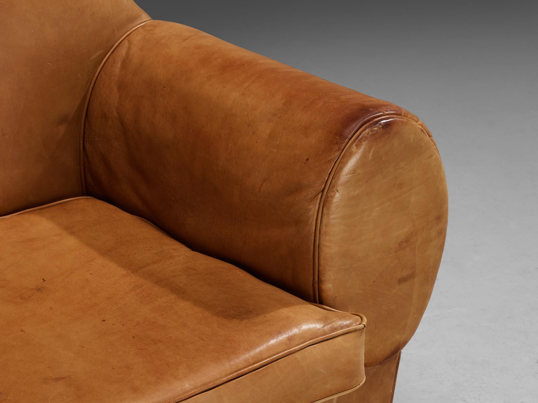 French Art Deco Pair of Lounge Chairs in Cognac Leather For Sale 4