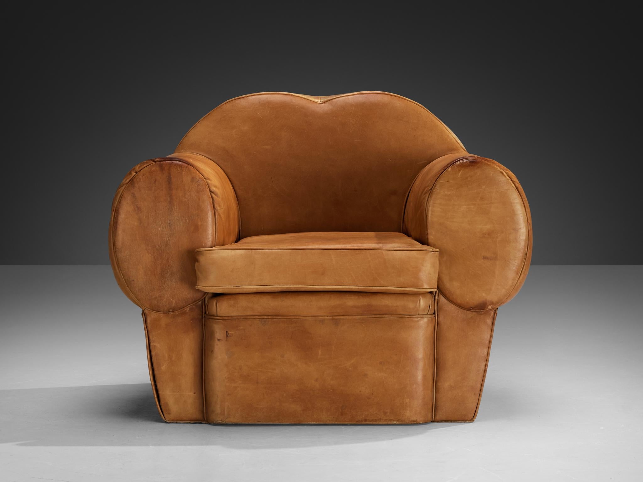 French Art Deco Pair of Lounge Chairs in Cognac Leather For Sale 5