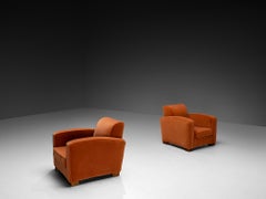 French Art Deco Pair of Lounge Chairs in Coral Mohair