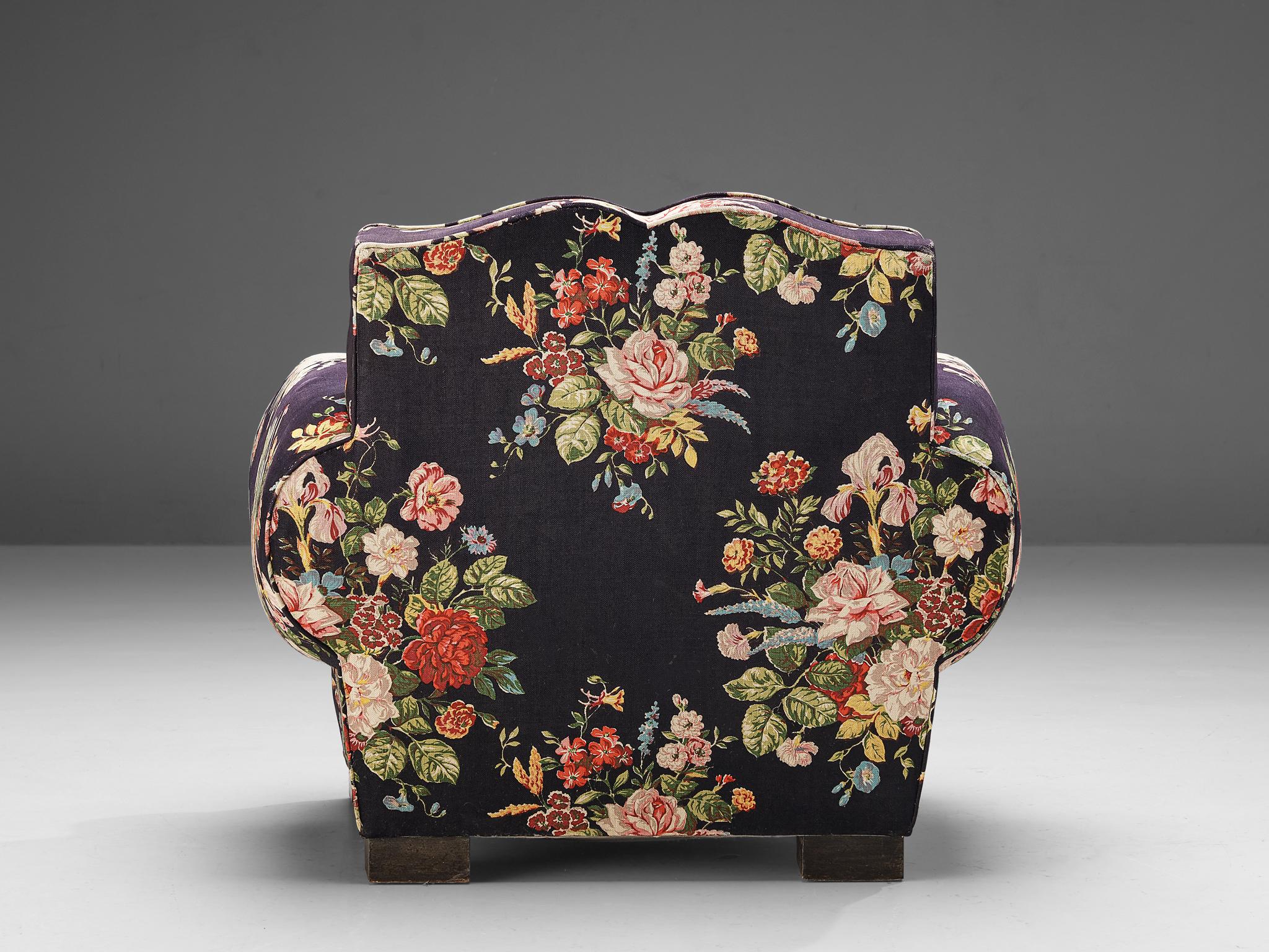 Français Paire de chaises longues Art Déco françaises en tissu à fleurs  en vente