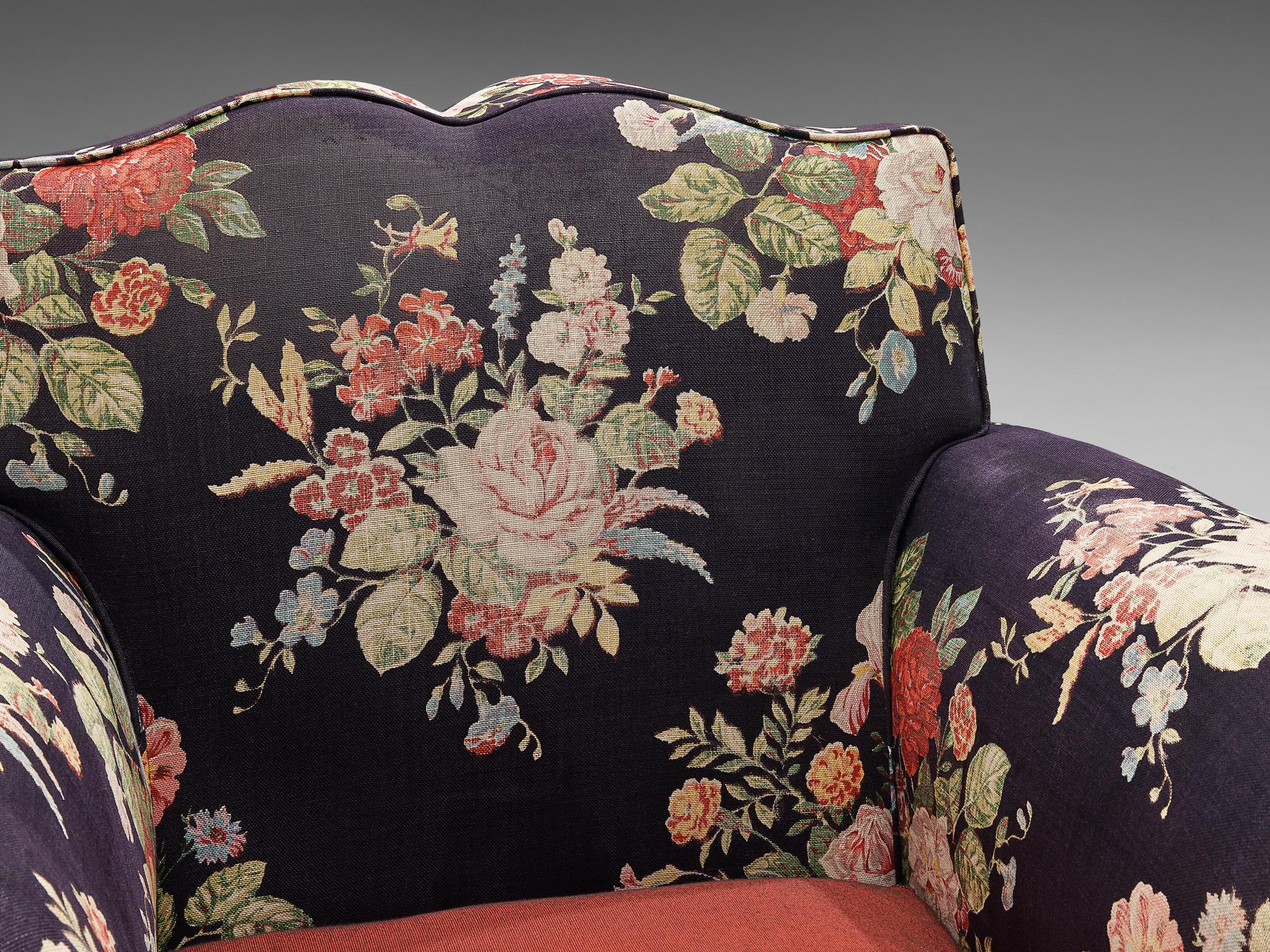 Paire de chaises longues Art Déco françaises en tissu à fleurs  en vente 2