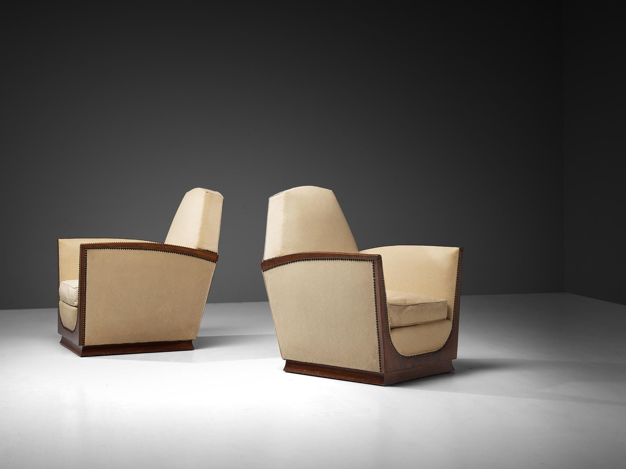 French Art Deco Pair of Lounge Chairs in Off White Upholstery For Sale 7