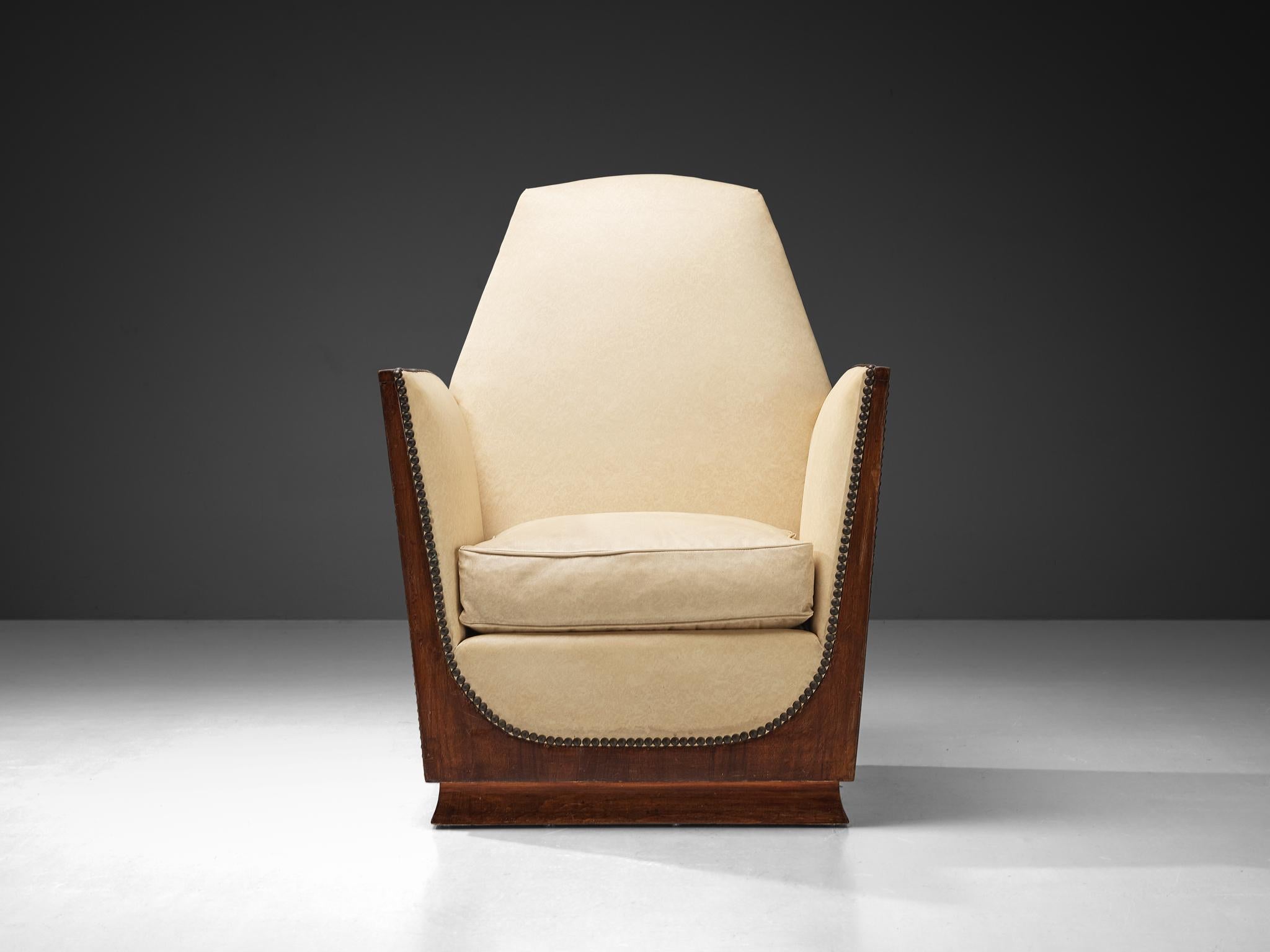 French Art Deco Pair of Lounge Chairs in Off White Upholstery In Good Condition For Sale In Waalwijk, NL