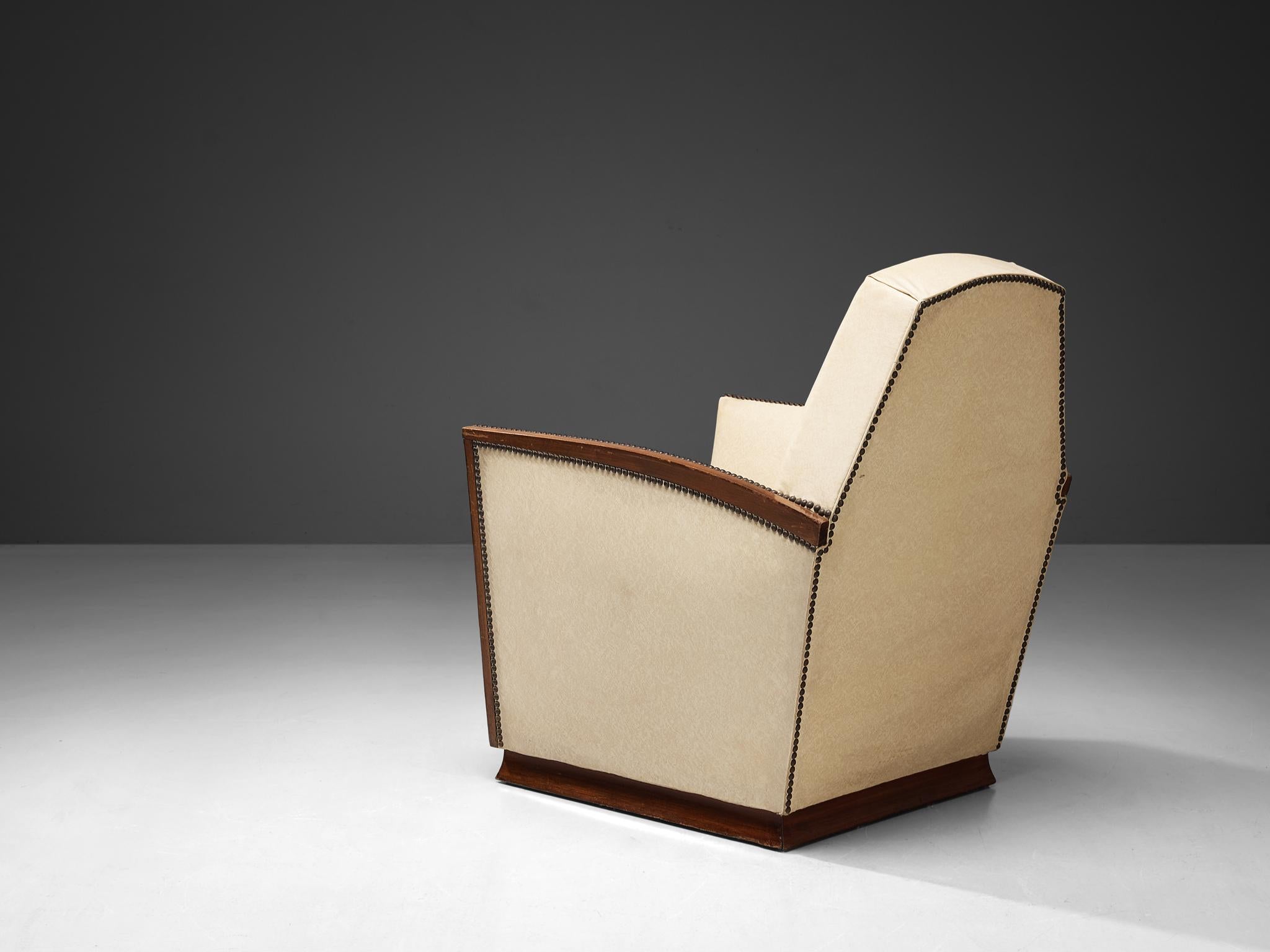 Mid-20th Century French Art Deco Pair of Lounge Chairs in Off White Upholstery For Sale