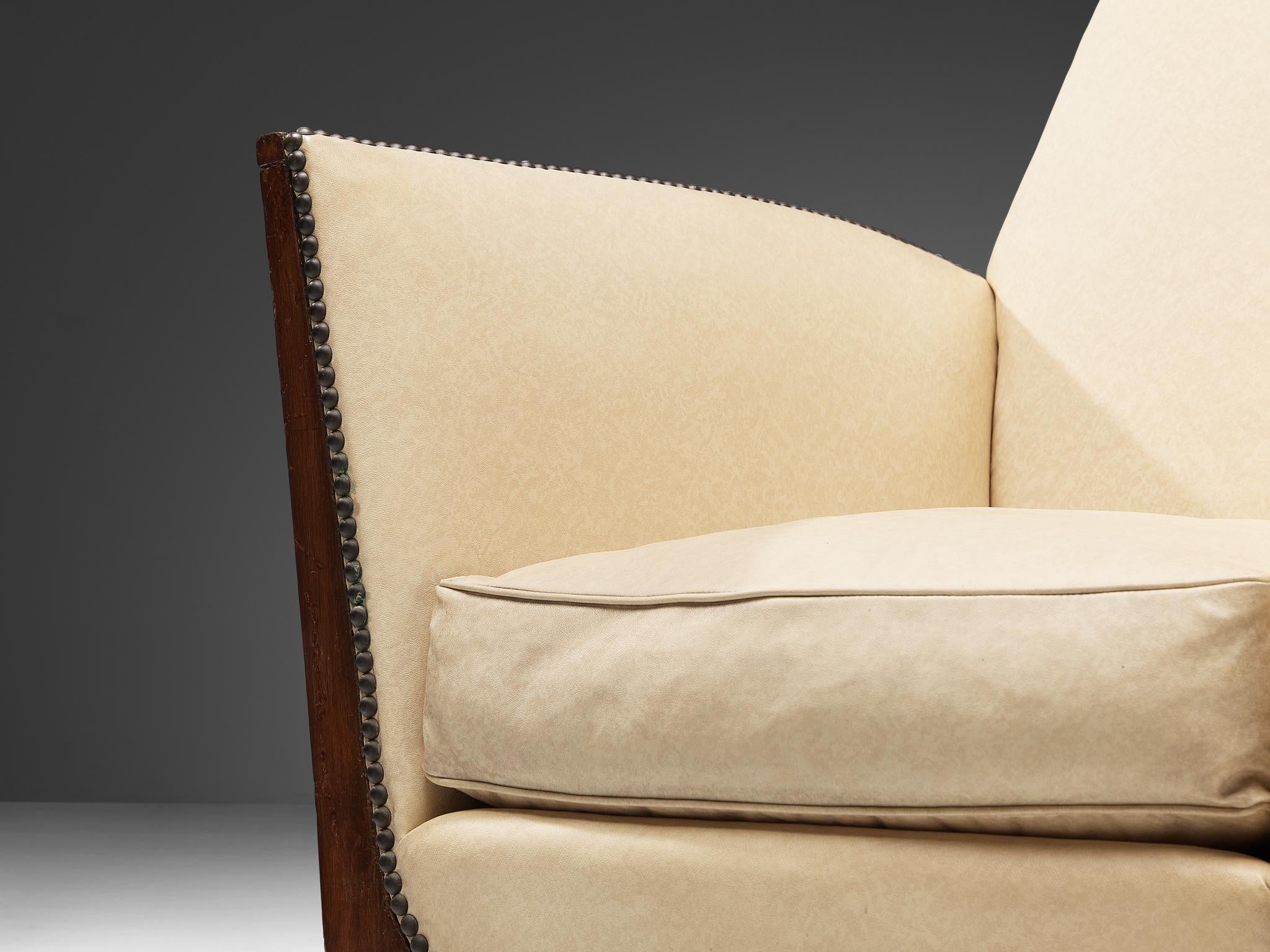 French Art Deco Pair of Lounge Chairs in Off White Upholstery For Sale 2