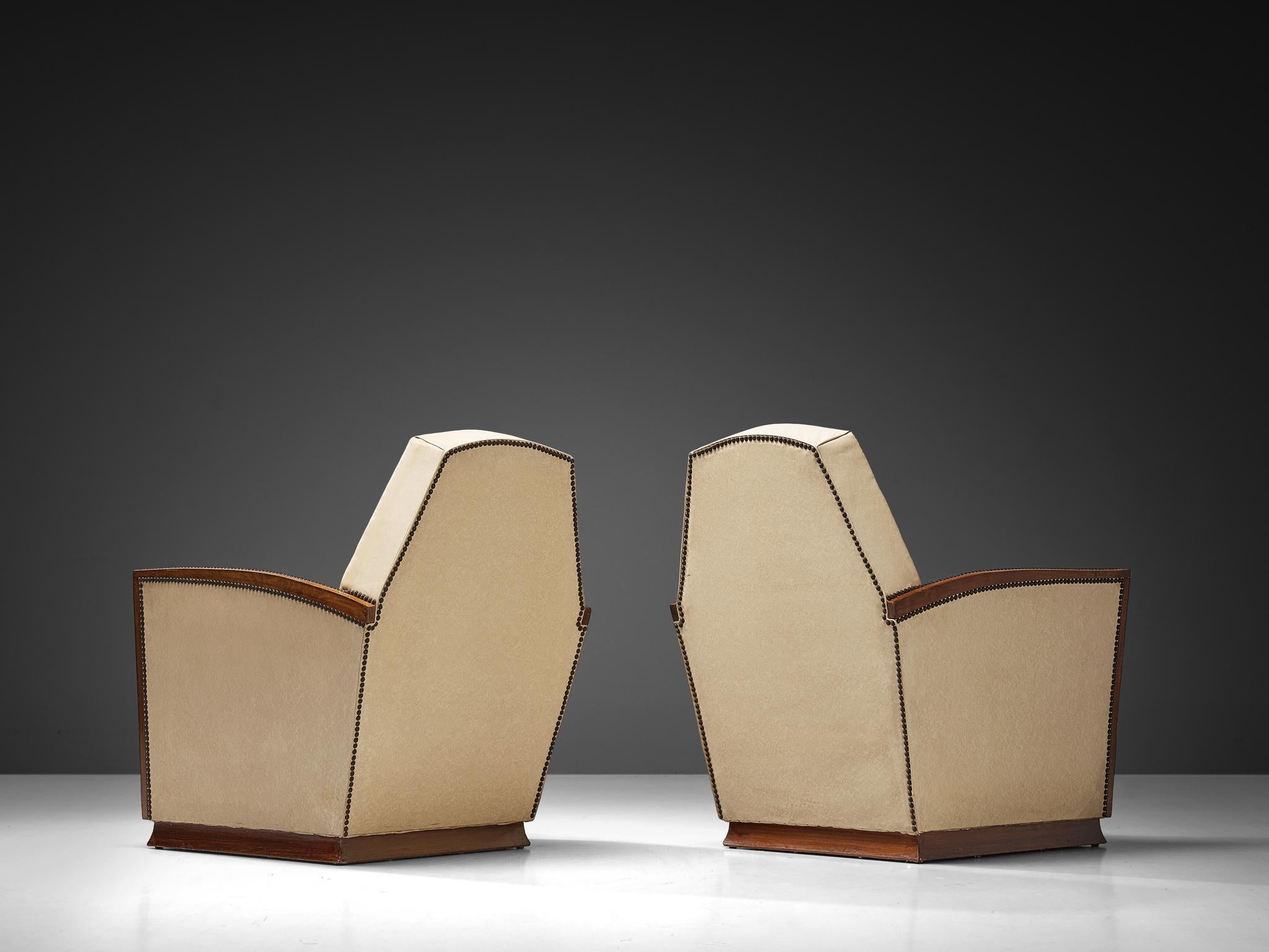 French Art Deco Pair of Lounge Chairs in Off White Upholstery For Sale 5